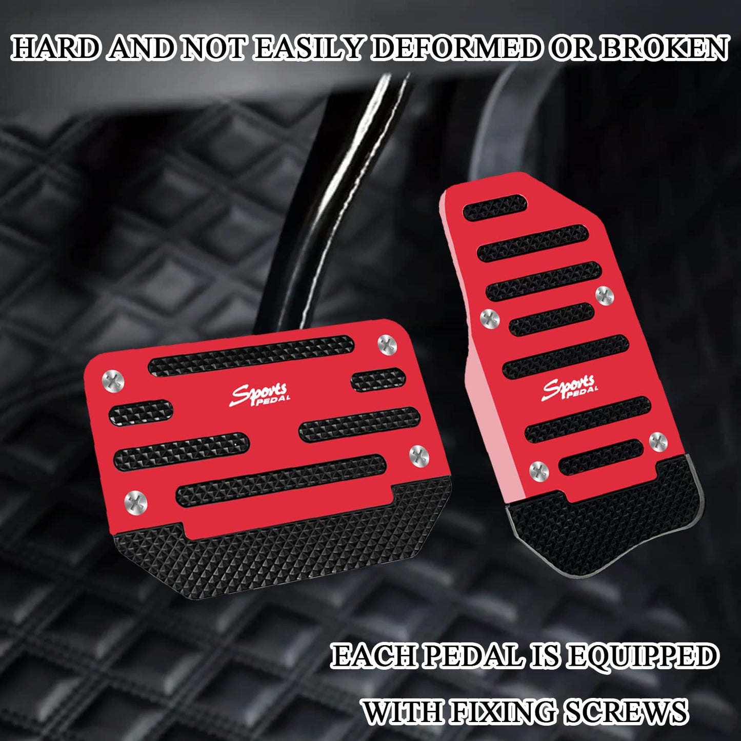 tobenbone 2PCS Automatic Transmission Pedal Covers Kit, Aluminum Alloy Non- Slip Pedal&Brake Pedal Pads Sporty Car Interior Decor Accessories Universal for Car, SUV, ATV (Red)