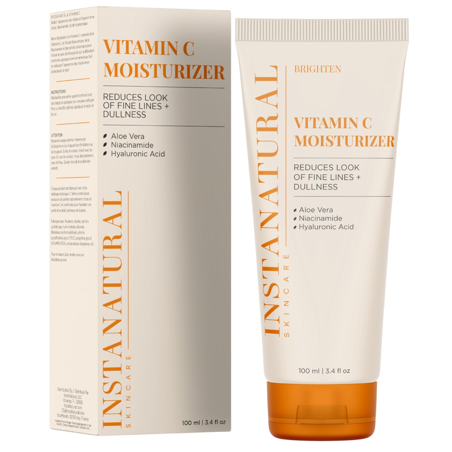 InstaNatural Vitamin C Moisturizer Face Moisturizing Cream, Brightens and Reduces the Look of Fine Lines and Wrinkles, with Hyaluronic Acid, Aloe Vera and Niacinamide, 3.4 FL Oz