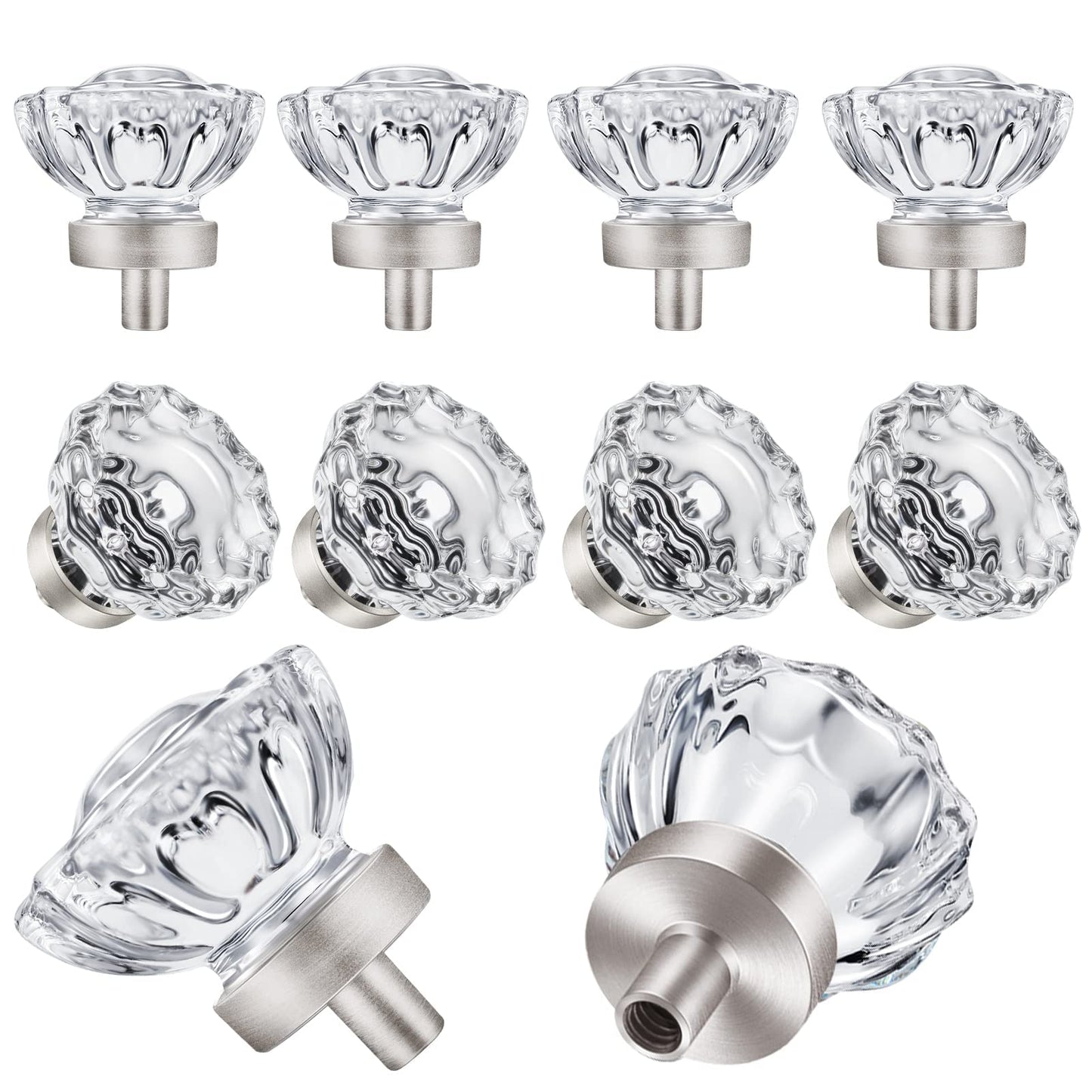 SHINY HANDLES 8 Pack Brushed Nickel Cabinet knobs, Glass Cabinet Knobs and Pulls, Vintage Crystal Knobs for Dresser Drawer