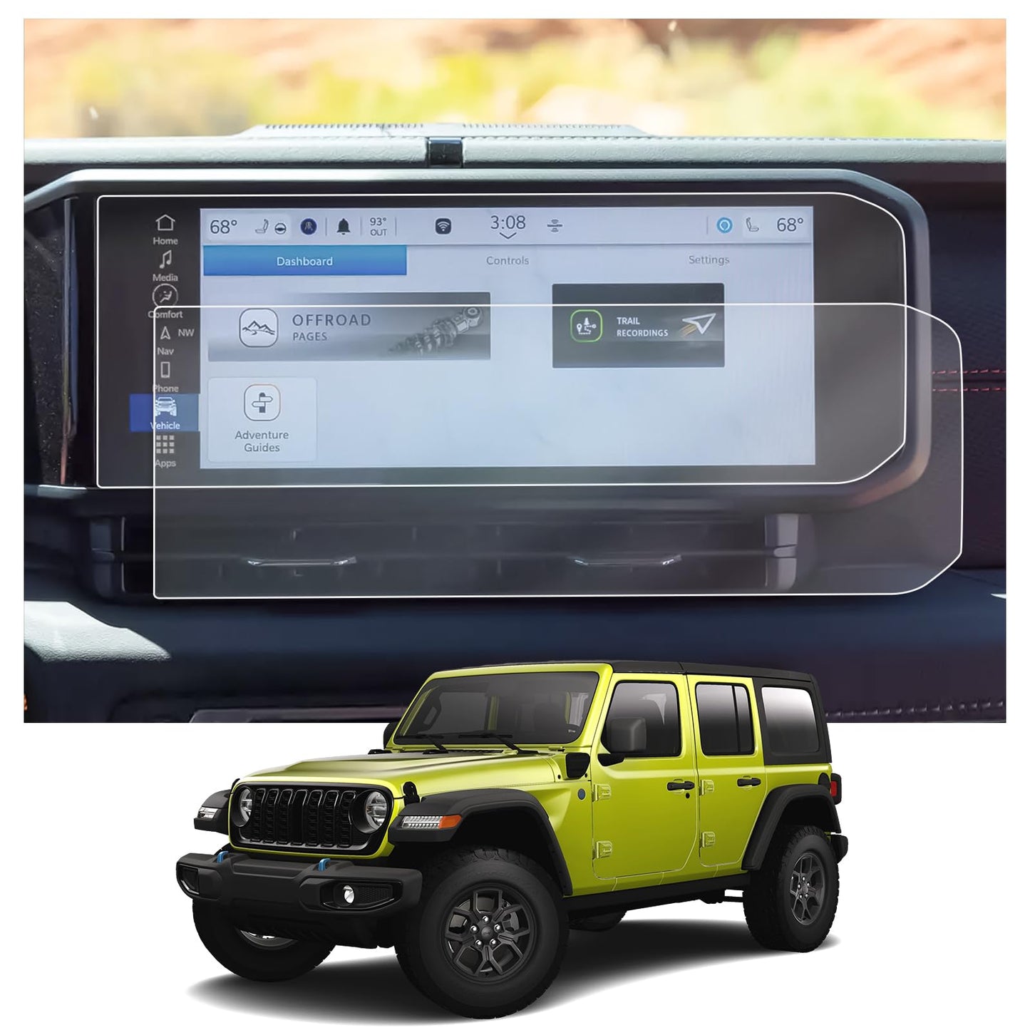 UPGRADED CDEFG for 2024 Wrangler JL 12.3-Inch Screen Protector for 2024 Refreshed Wrangler JL Rubicon Sahara High Altitude Sport S 4xe Willys Sport Screen Protector Navigation Radio Touch Screen Display Screen Guard 2024 Wrangler JL Accessories