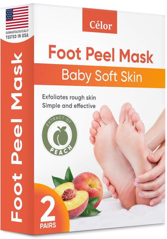 Foot Peel Mask (2 Pairs) - Foot Mask for Baby Soft Skin - Remove Dead Skin, Dry, Cracked Feet & Callus, Foot Spa, Made with Aloe Vera Extract for Women and Men Feet Peeling Mask Exfoliating, Peach