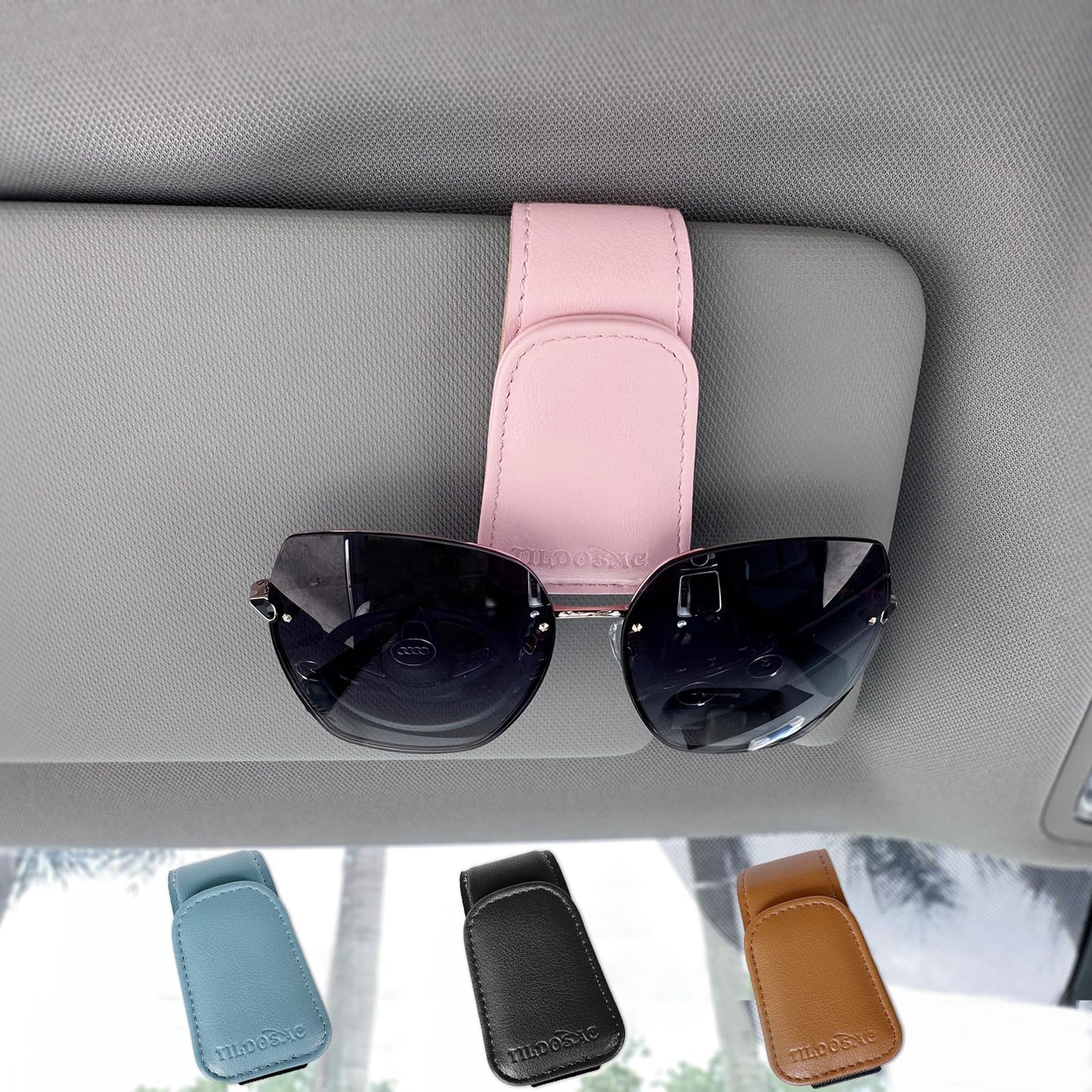 TILDOSAC Sunglass Holder Organizer Clip for Car Visor, Durable and Scratch Resistant Sunglasses Organizer with Magnetic Clip, Pink Car Interior Essentials Accessories for Men Women Aesthetic