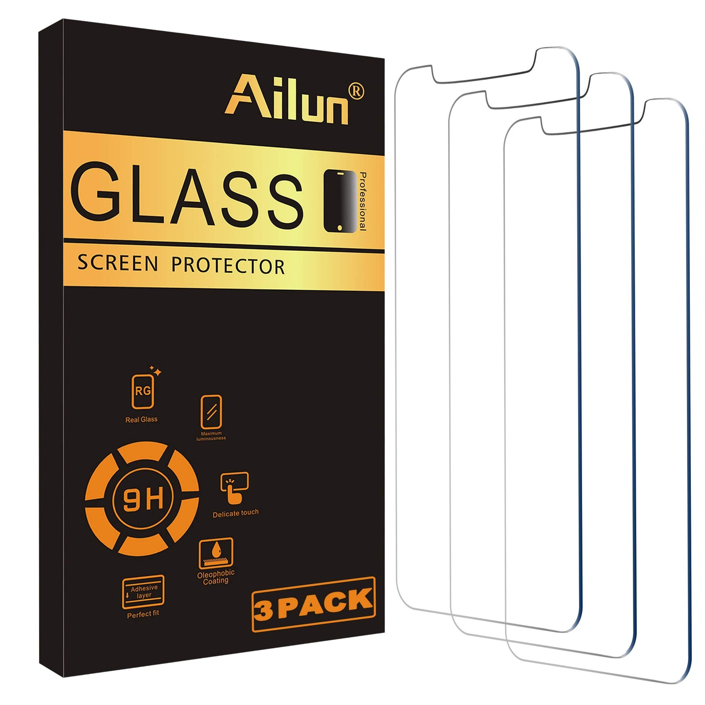 Ailun Glass Screen Protector for iPhone 12/12 Pro 2020 6.1 Inch 3 Pack Case Friendly Tempered Glass