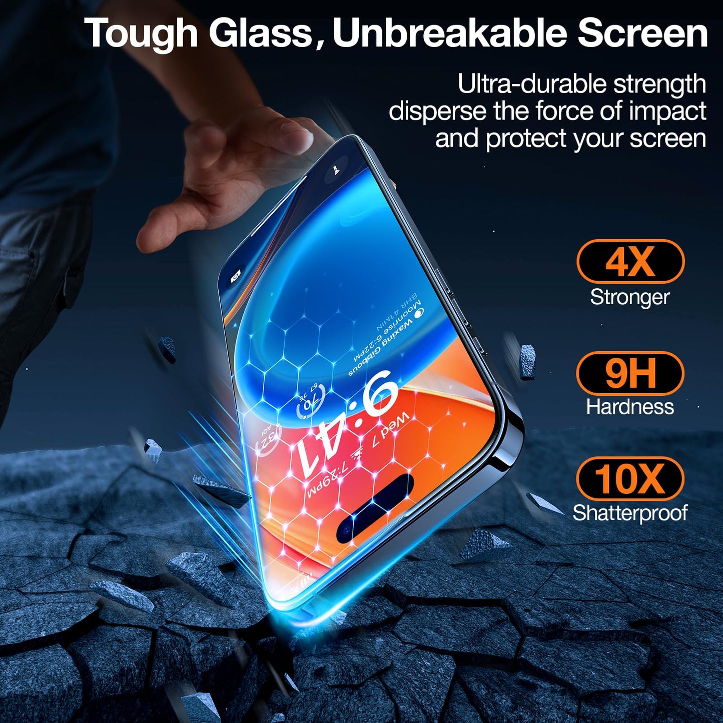 TORRAS Diamond Shield for iPhone 15 Pro Max Screen Protector [Military-Grade Protection] 9H Unbreakable Shatterproof Tempered Glass for iPhone 15 Pro Max Full Coverage InstaFit Bubble-Free, 2-Pack