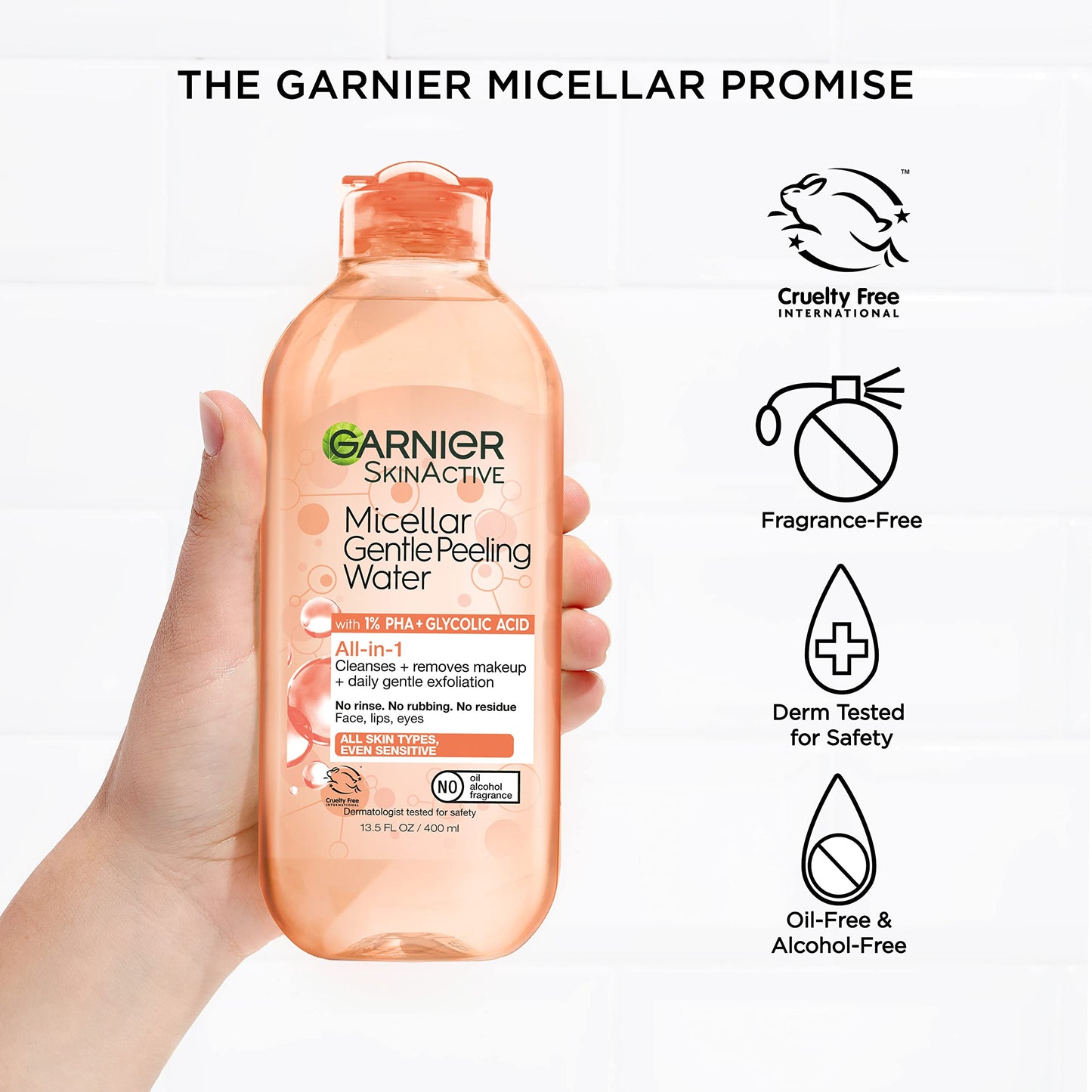 Garnier SkinActive Micellar Gentle Peeling Water with 1% PHA and Glycolic Acid, Facial Cleanser and Makeup Remover, 2 Pack