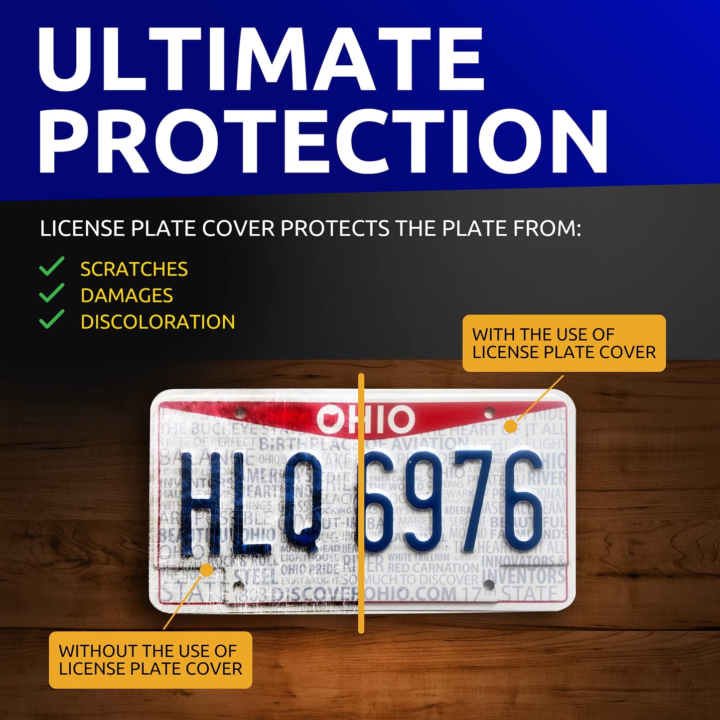 Tinted License Plate Cover Set - Front & Back Tinted License Plate Protector Fastening to Frames - Automotive Exterior Car & Truck Accessories - 6X12 Inches License Plate Shield