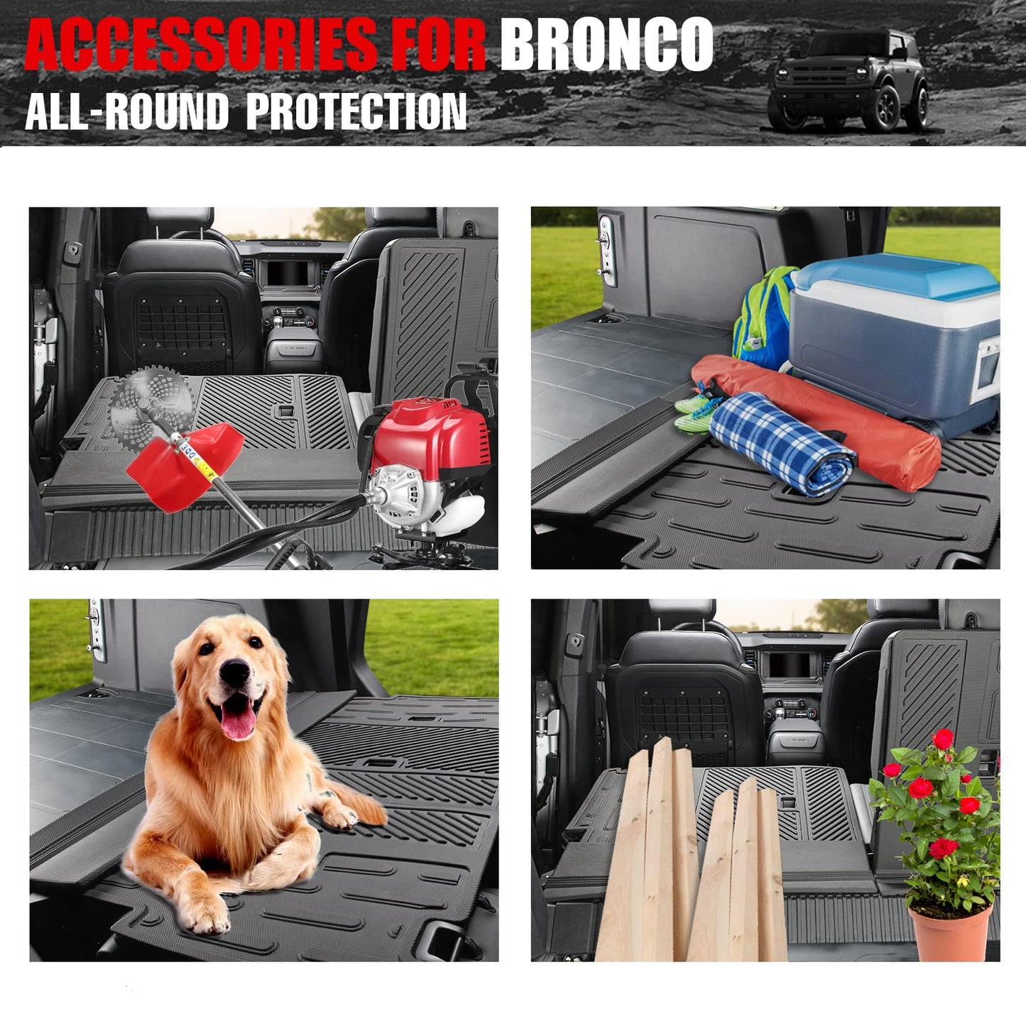 Mabett Rear Seat Back Cover Backrest Protector for Ford Bronco Accessories 2021 2022 2023 with Dog Seat Liner fit Bronco 4-Door (4 Pieces-with Folding Lip)