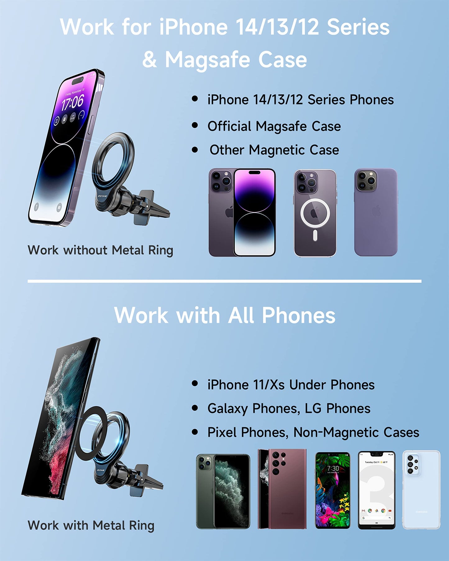 NIUYANE Compatible with Mag-safe Car Mount,Magnetic Car Phone Mount,2 in 1 Super Stable Dash&Air Vent Car Phone Mount,Mag-Safe Accessories for iPhone 15 Pro Plus Max 14 13 12 Mini Mag-Safe Case