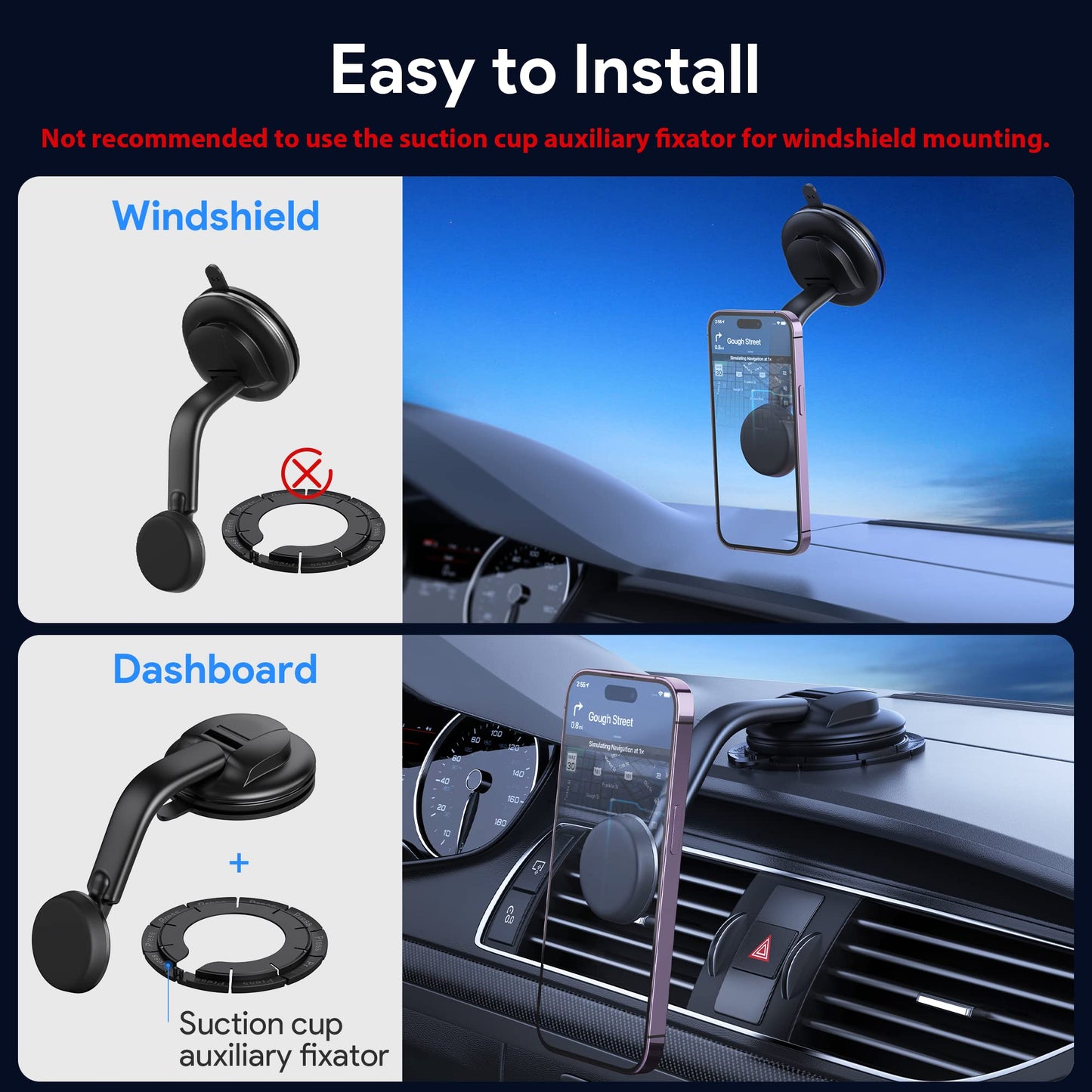 Magnetic Phone Holder for Car, [ Powerful Magnets & Military-Grade Suction] Car Phone Holder Mount Dashboard Windshield Cell Phone Holder Phone Stand for Car Fit for iPhone Android Automobile Cradle