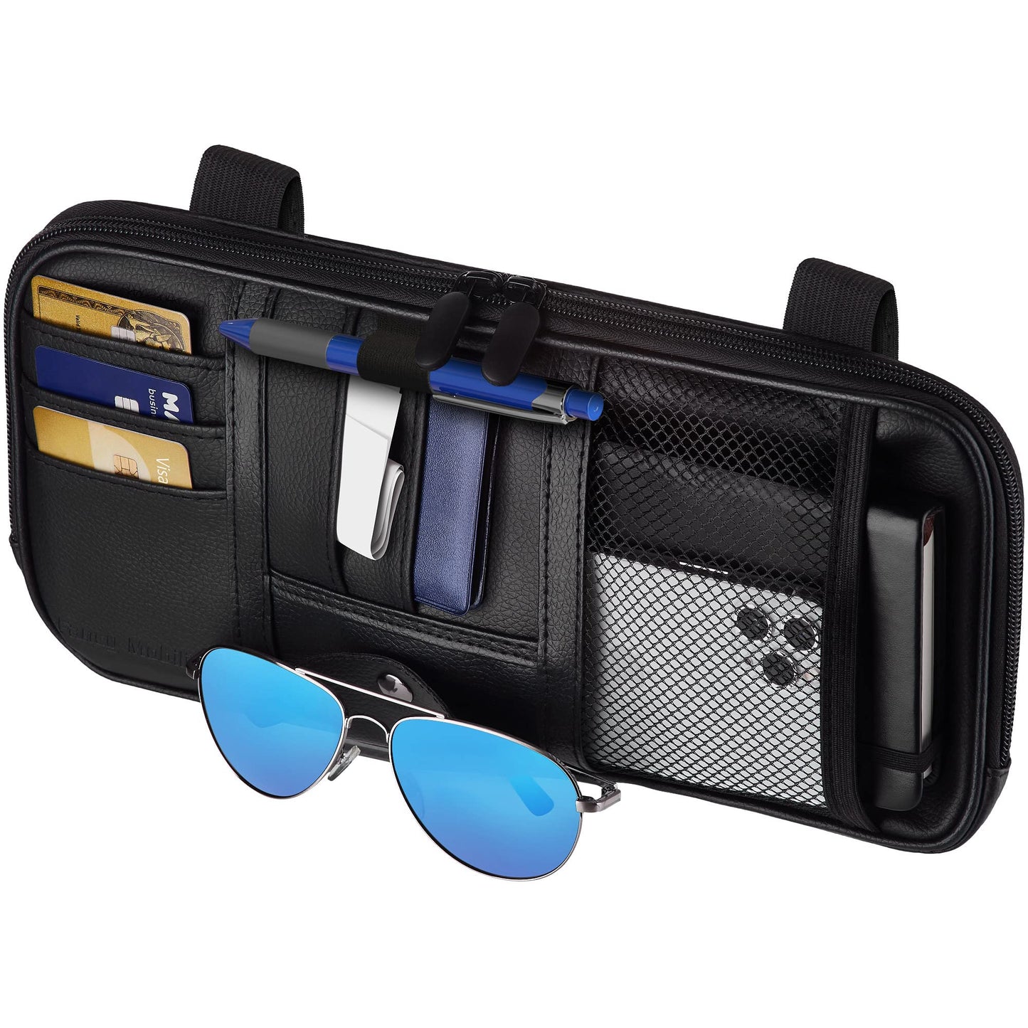 Fancy Mobility Car Sun Visor Organizer – Car, SUV, Truck Interior Accessories - Magnetic Glasses Holder & Full Length Horizontal Pockets, Allows Safe Driving - 12.2 X 6.1 In, Black