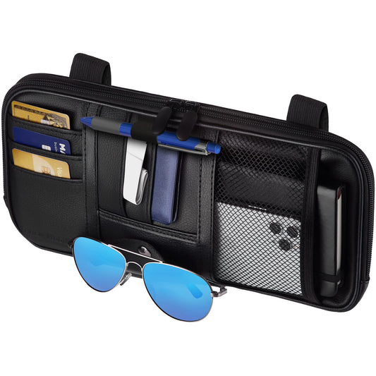 Fancy Mobility Car Sun Visor Organizer – Car, SUV, Truck Interior Accessories - Magnetic Glasses Holder & Full Length Horizontal Pockets, Allows Safe Driving - 12.2 X 6.1 In, Black