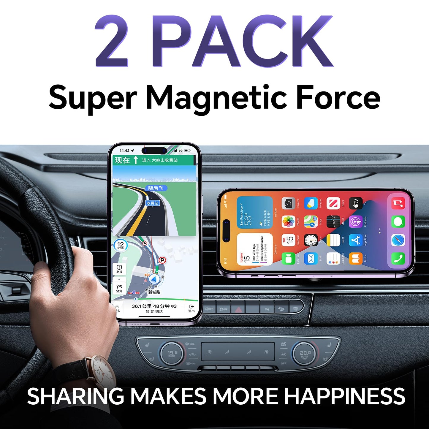 【2-PACK】for iPhone MagSafe Car Mount Vent【Strongest Magnets】 Magnetic Phone Holder for Car air Vent【360° Adjustable】MagSafe Accessories for iPhone 14 Pro Max 13 12 Pro Plus & MagSafe Case & All Phones