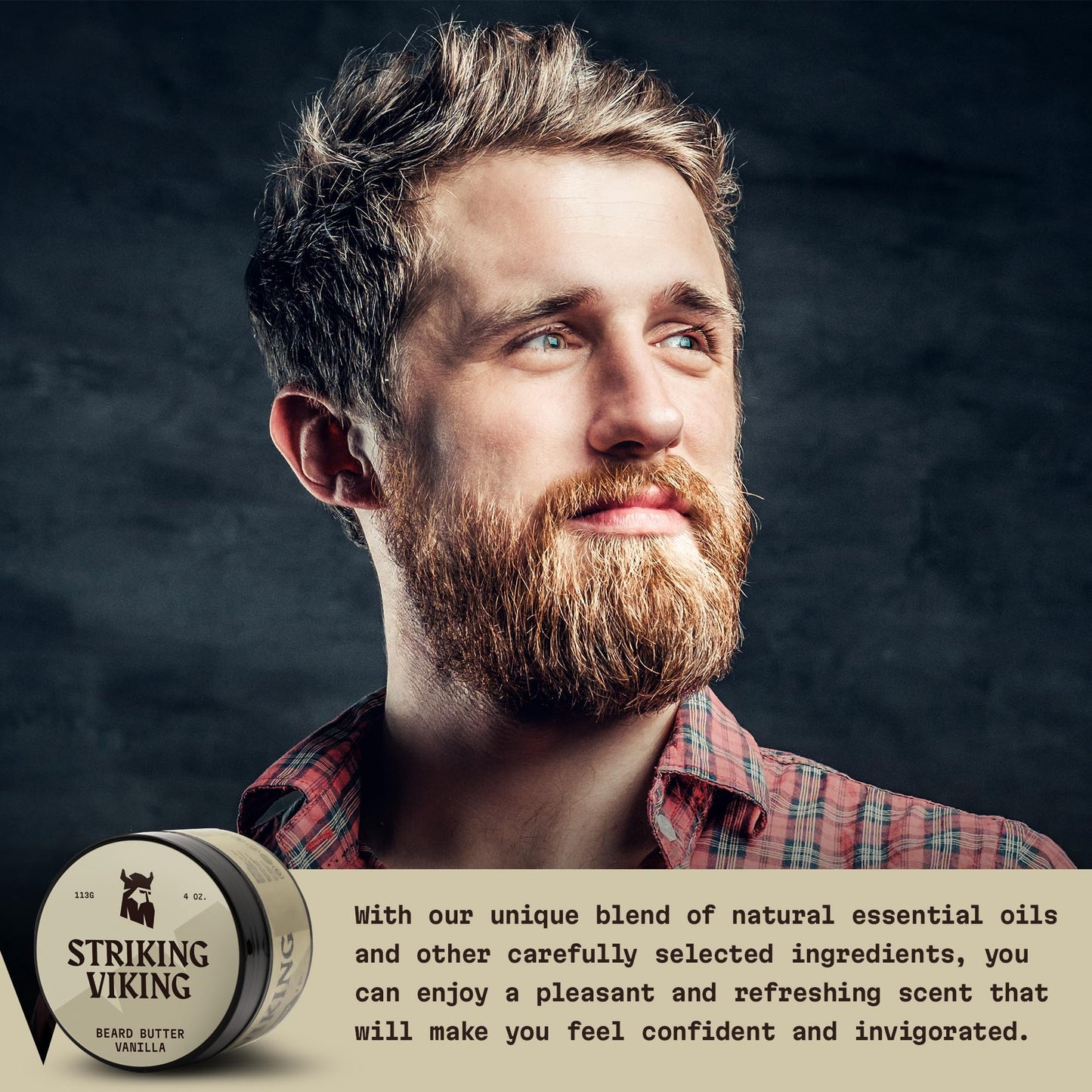 Striking Viking Beard Butter - Non Greasy Beard Butter for Men with Natural ingredients 4oz - Keep your Beard Hydrated & Refreshing with Beard Cream (Vanilla)