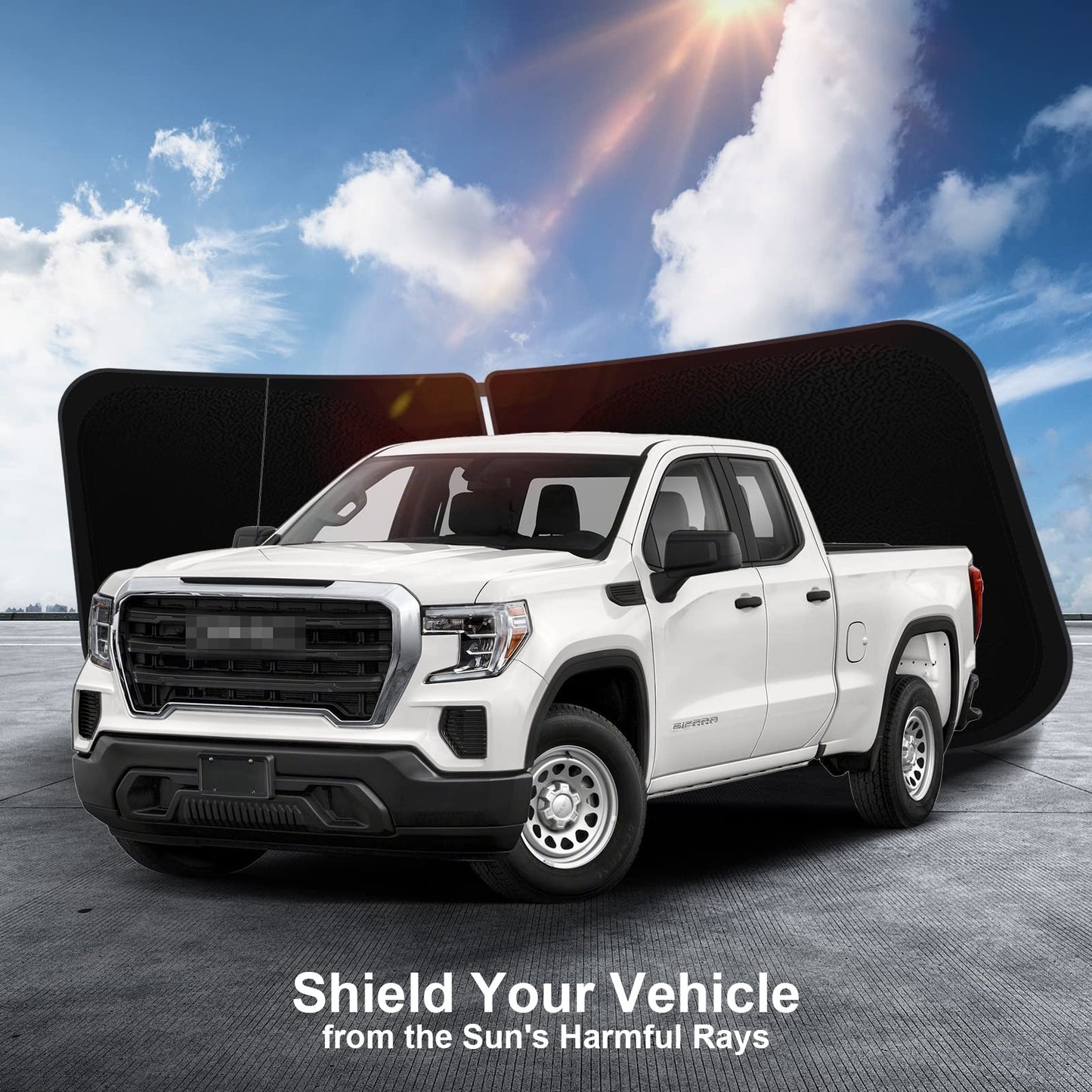 Car Windshield Sun Shade Compatible with 2023 2022 2021 2020 2019 GMC Sierra 1500 2500 3500 SLT, AT4, Denali Accessories Foldable Sunshade Truck Custom Windshield Sun Visor