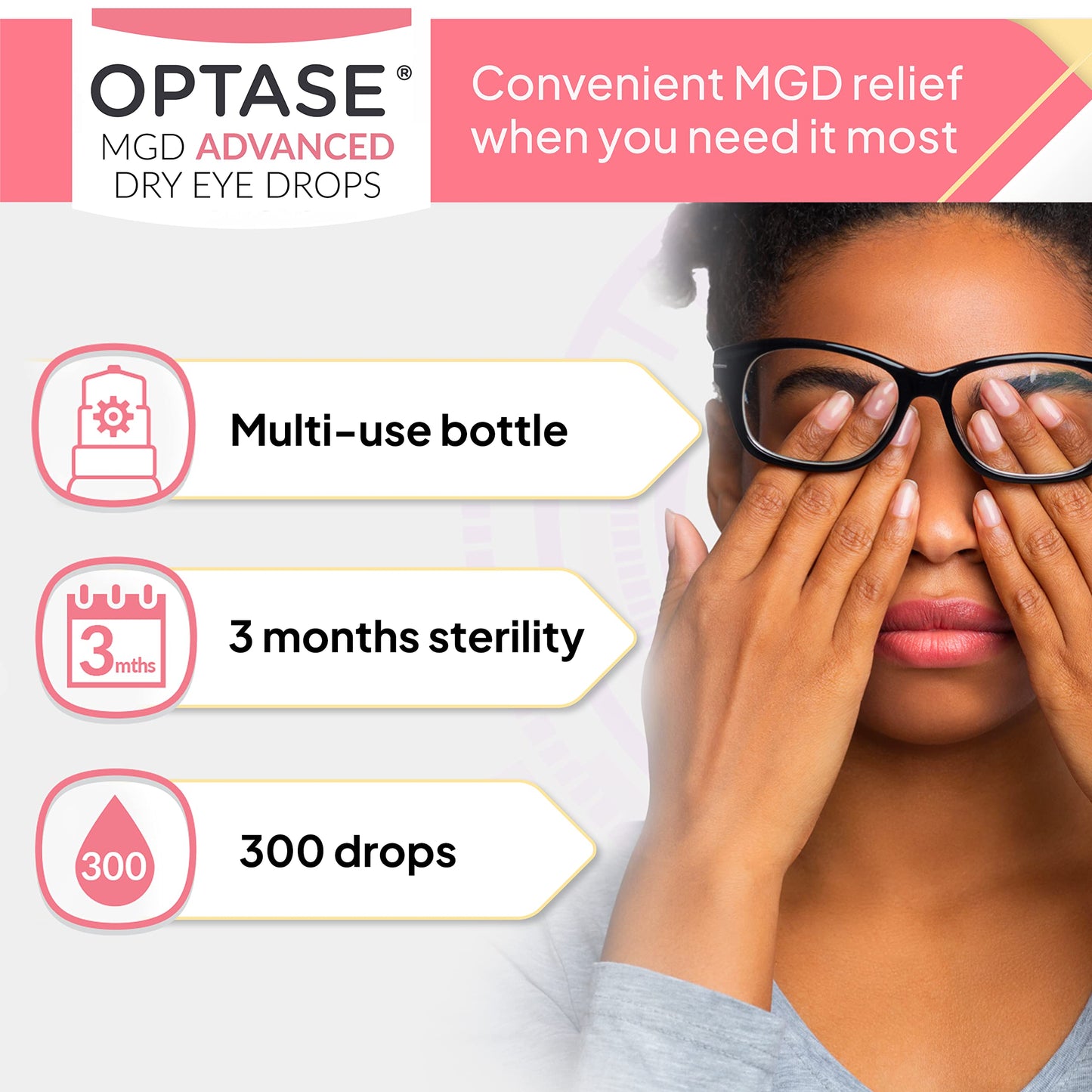 OPTASE MGD Advanced Dry Eye Drops - Preservative Free Eye Drops for Dry Eyes and MGD - Lipid-Based Artificial Tears - DEMET Technology, Multidose Bottle, Contact Lens Safe - .33 fl oz, 300 Doses