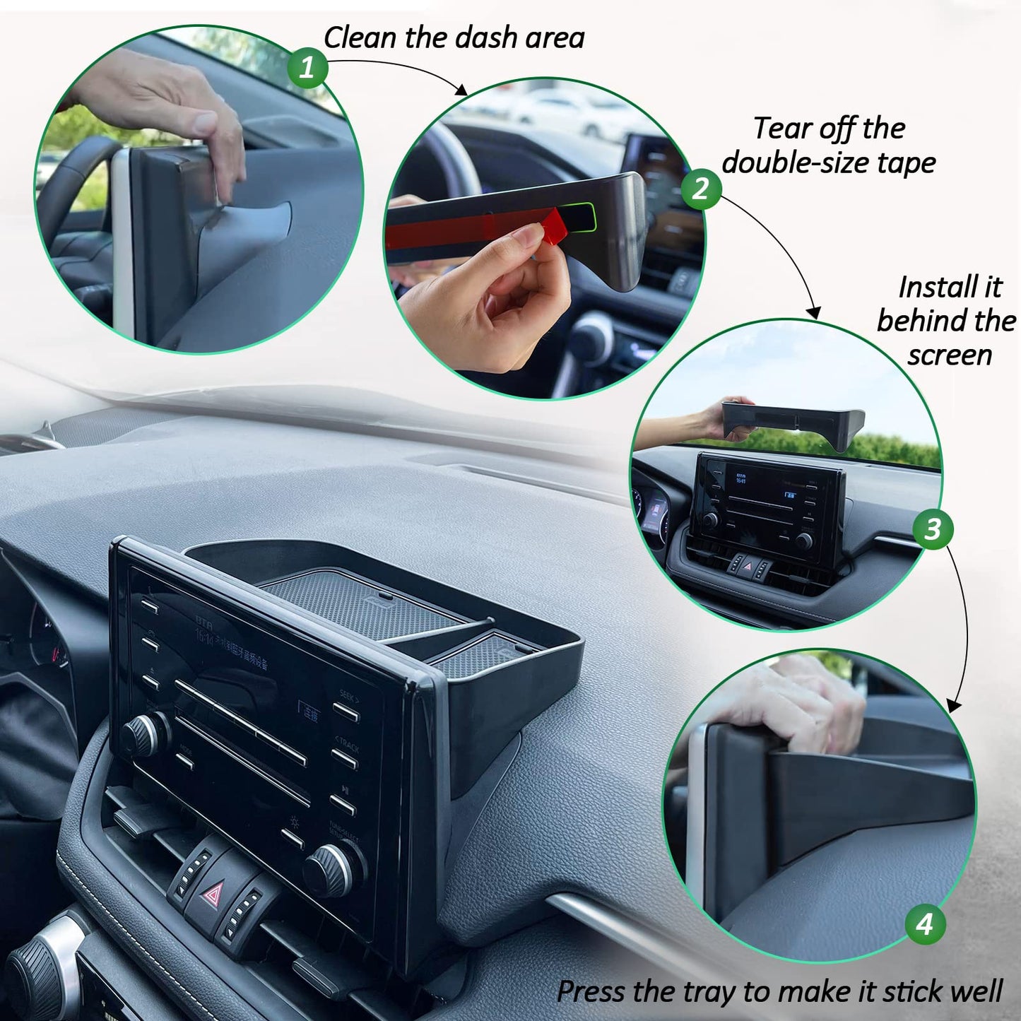 TOPINSTALL Dash Center Console Tray Compatible with 2019-2022 2023 Toyota Rav4 Accessories, Dashboard Storage Organizer Solid Plastic Tissue Sunglasses Holder (Not for New 10.5'' Multimedia Display)