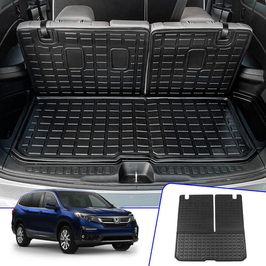 Rongtaod Fit 2016-2023 Honda Pilot Cargo Mat Cargo Liner Trunk Mat TPE Back Seat Cover Protector 2022 Pilot Accessories (Trunk Mats with Backrest Mat)