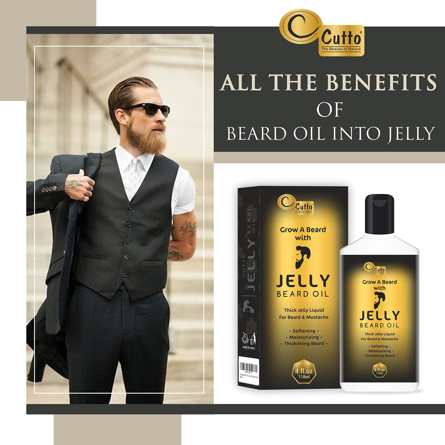 CUTTO -THE BEAUTY OF NATURE Jelly Beard Oil – 4 Fl.oz/118 ML I Unique for Gentleman I Best for Styling Shaping & Growth Mustache I Nourish, moisture & condition beard