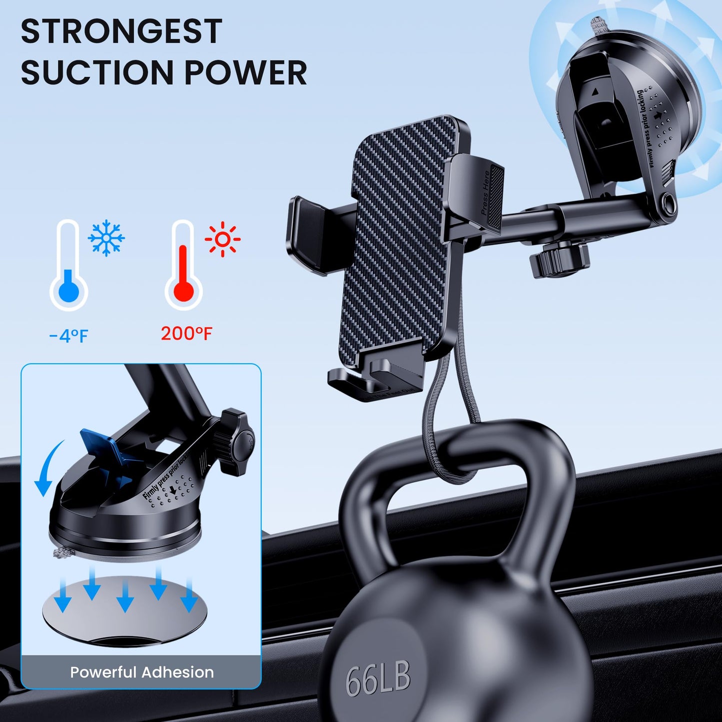 Phone Holder Car [Military-Grade Suction] Universal Car Phone Holder Mount [Thick Case Friendly] Automobile Accessories Dashboard Windshield Phone Mount Cradles Fit for All iPhone Android Smartphones