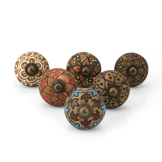 Rasiya Art Dresser Knobs for Cabinets and Drawers - Premium Antique Finish Rustic Pull Handle Kitchen Furniture Hardware Boho Farmhouse Decor - Pack of 6