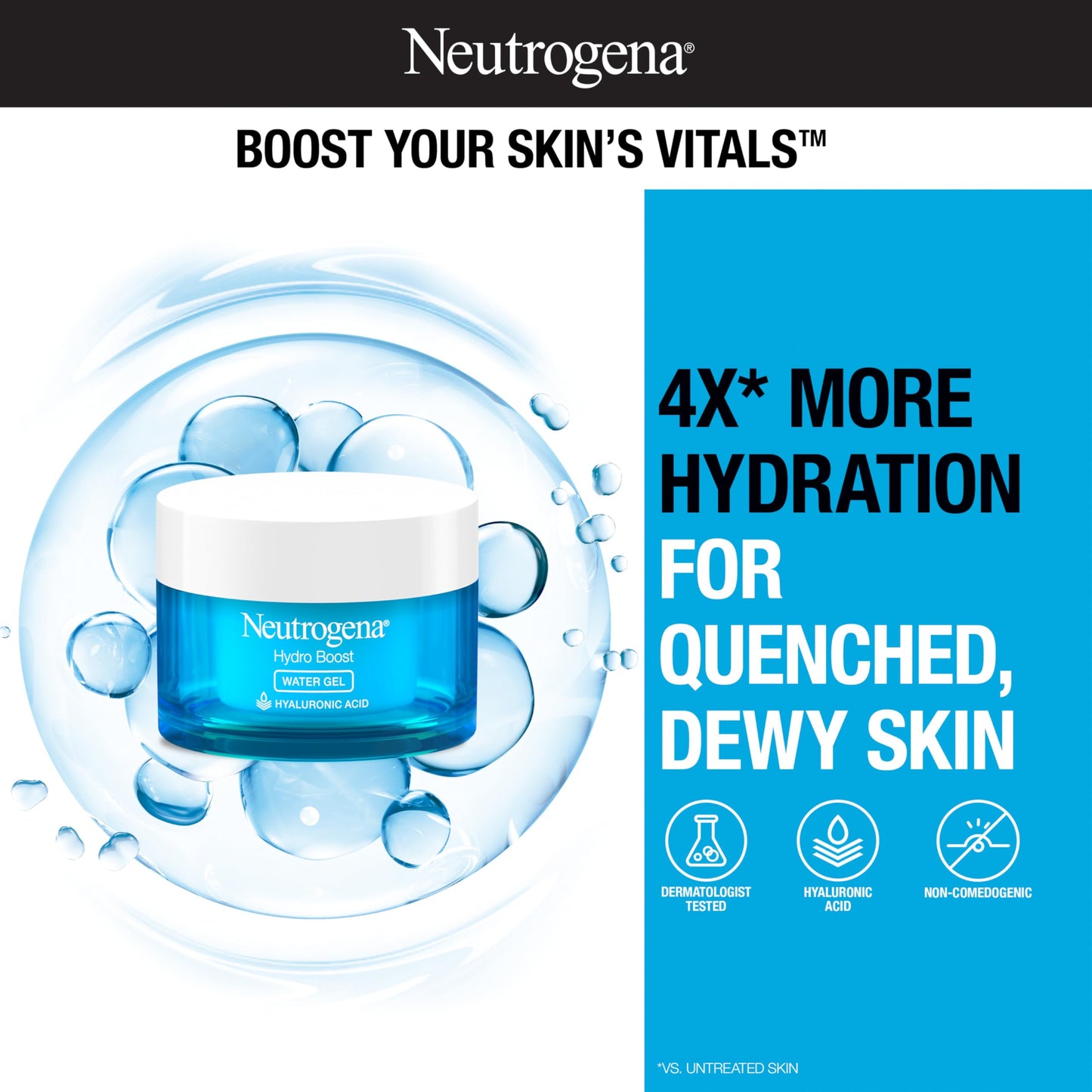 Neutrogena Hydro Boost Hyaluronic Acid Hydrating Water Gel Daily Face Moisturizer for Dry Skin, Oil-Free, Non-Comedogenic Face Lotion, 1.7 fl. Oz