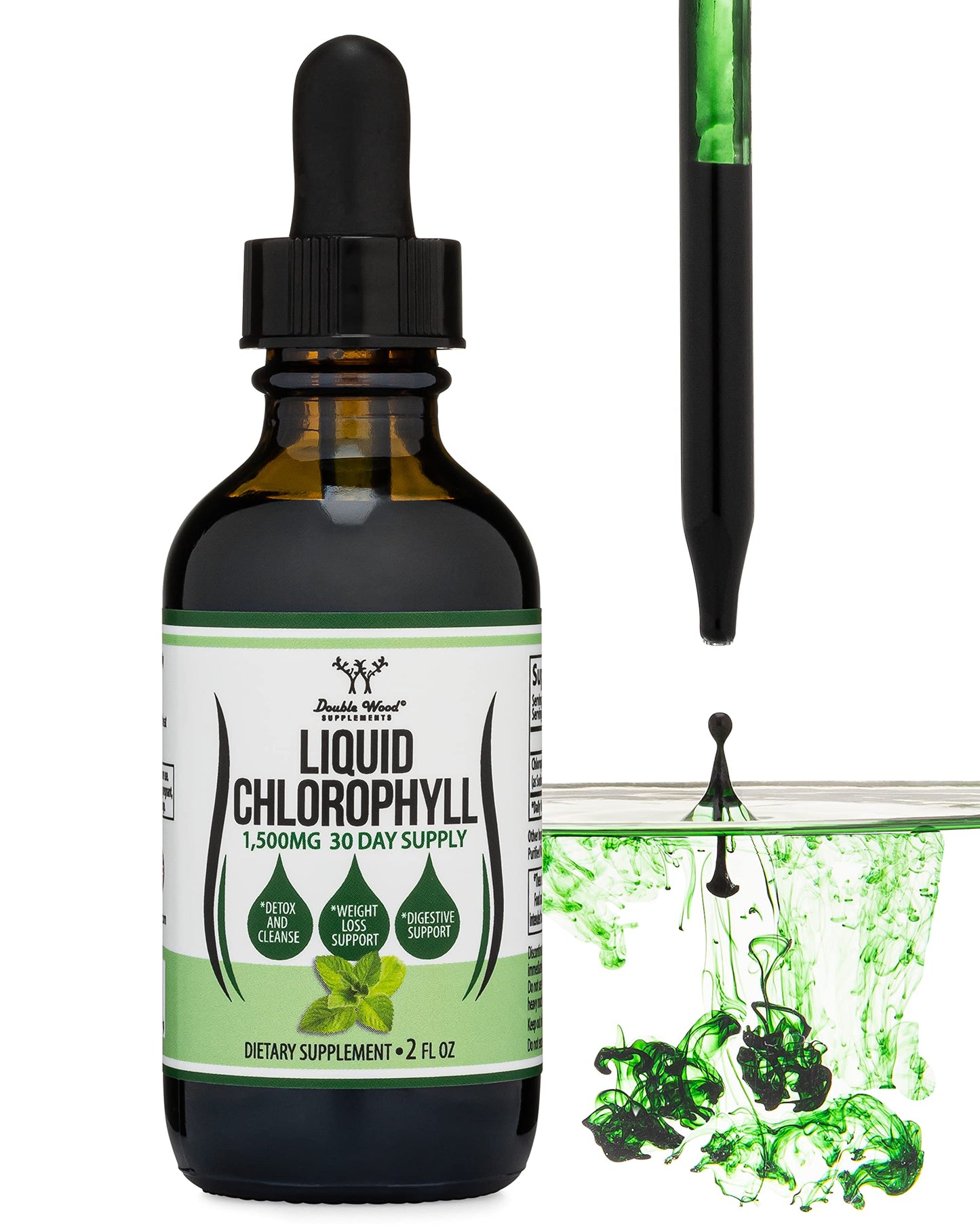 Chlorophyll Liquid Drops - Peppermint Flavored, Natural and Vegan Safe (Rich, Full Texture and Taste, Not Watered Down) for Skin Health, and Immune Function (Líquidas de Clorofila) by Double Wood