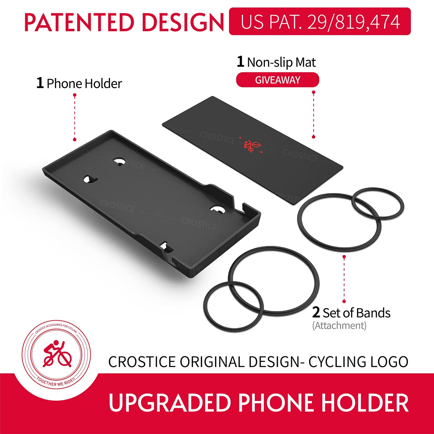 Crostice Phone Holder Compatible with Peloton Bike & Bike Plus, Original Design Phone Tray, Holder for iPhone, Cell Phone Holder Mount, Accessories Fit for Most Phone, Baby Monitor