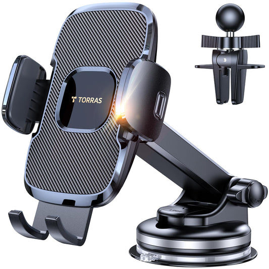 TORRAS Latest Cell Phone Holder for Car, [Enhanced Suction Cup] Car Phone Holder Mount Dashboard/Windshield/Air Vent, Car Phone Mount Fits for iPhone 14 13 12 Pro Max, S21 20+Ultra Note 20