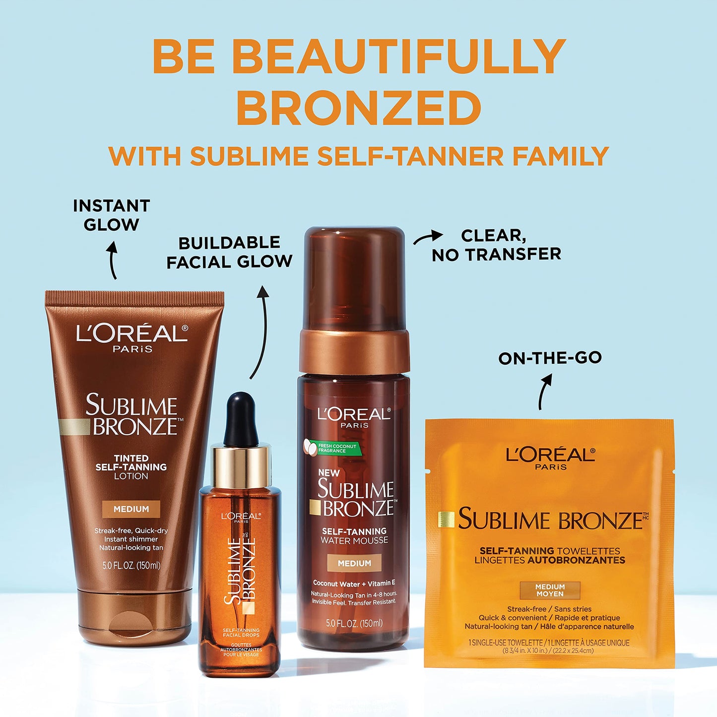 L'Oreal Paris Sublime Bronze Self Tanning Facial Drops with Hyaluronic Acid, Gradual Tan, Fragrance-Free, 1 fl. Oz