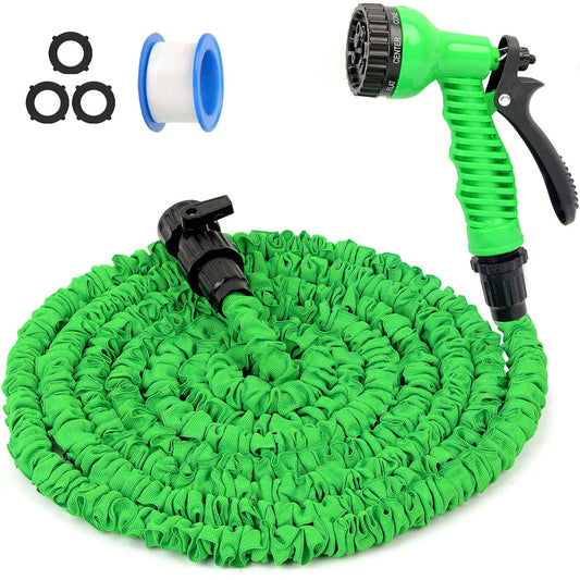 Expandable Garden Hose Water Pipe - 50FT Lightweight Water Hose with 7 Function Spray Nozzle, Portable Retractable Hose for Garden Yard Cleaning, Green