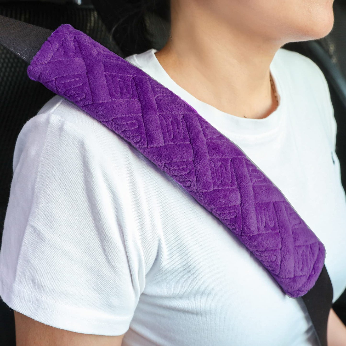 JUSTTOP 2-Pack Universal Car Seat Belt Pads Cover for A More Comfortable Driving, Seat Belt Shoulder Strap Covers Harness Pad for Car Interior Accessories(Purple)