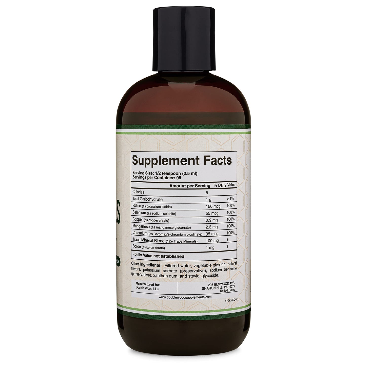 Trace Minerals (Liquid Trace Mineral Drops) Over 17+ Trace Minerals and 100% Daily Value of 5 Trace Minerals: Iodine, Selenium, Copper, Manganese, Chromium for (Add to Drinking Water) by Double Wood