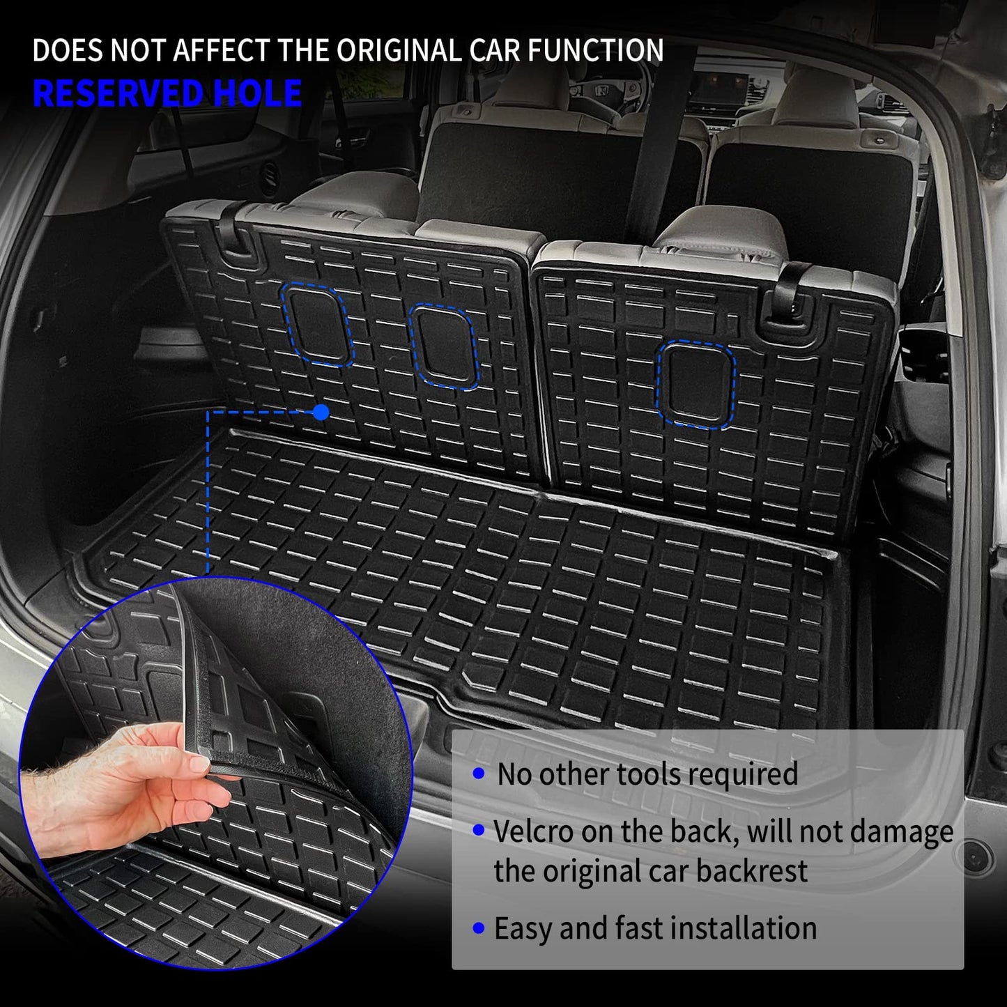 Rongtaod Fit 2016-2023 Honda Pilot Cargo Mat Cargo Liner Trunk Mat TPE Back Seat Cover Protector 2022 Pilot Accessories (Trunk Mats with Backrest Mat)