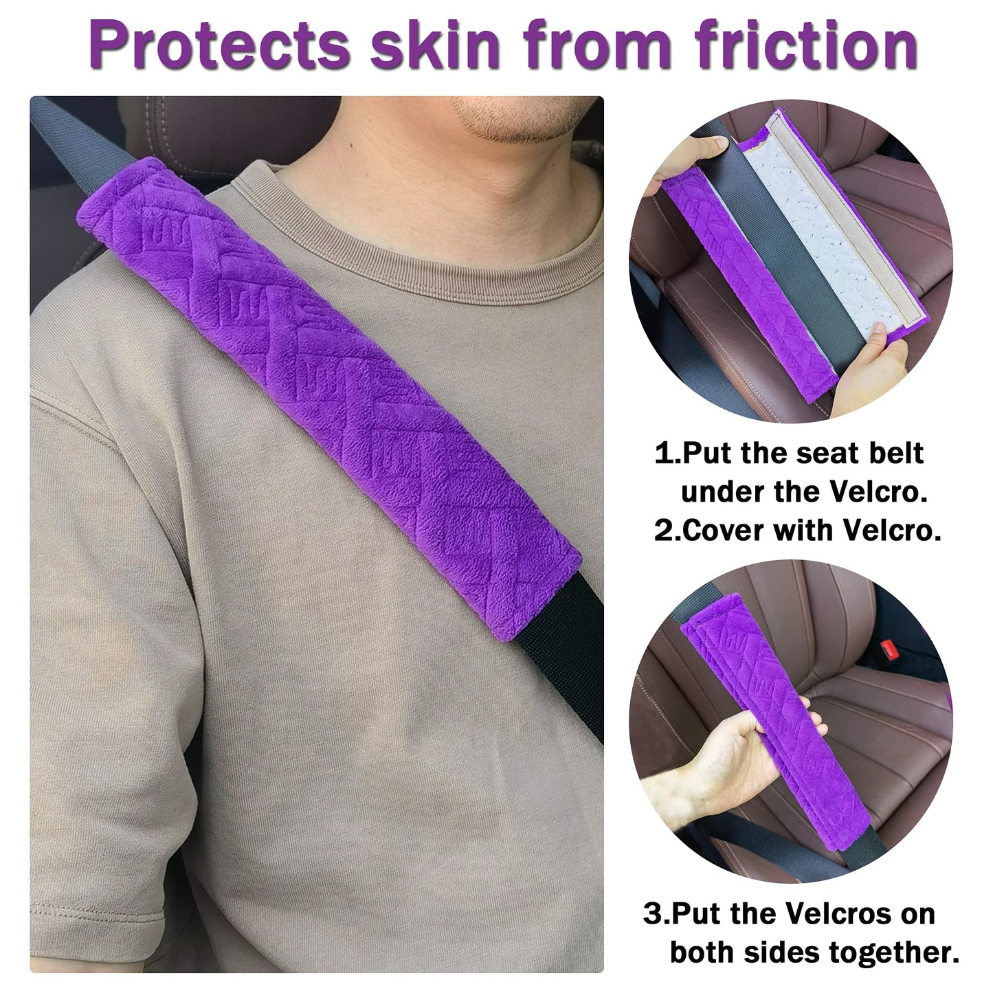 JUSTTOP 2-Pack Universal Car Seat Belt Pads Cover for A More Comfortable Driving, Seat Belt Shoulder Strap Covers Harness Pad for Car Interior Accessories(Purple)