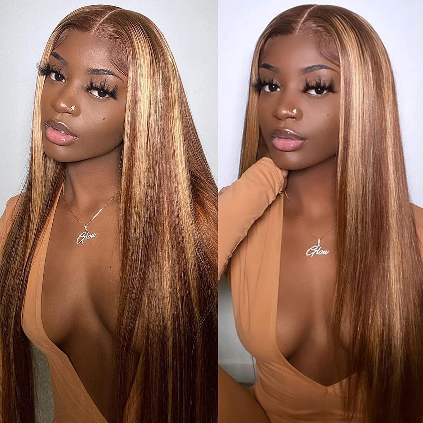 Highlight Ombre Lace Front Wigs Human Hair Pre Plucked 13x4 HD Straight Lace Front Wigs 4/27 Honey Blonde Lace Front Wig Human Hair 180% Density Glueless Wigs Human Hair Pre Plucked Wigs for Women