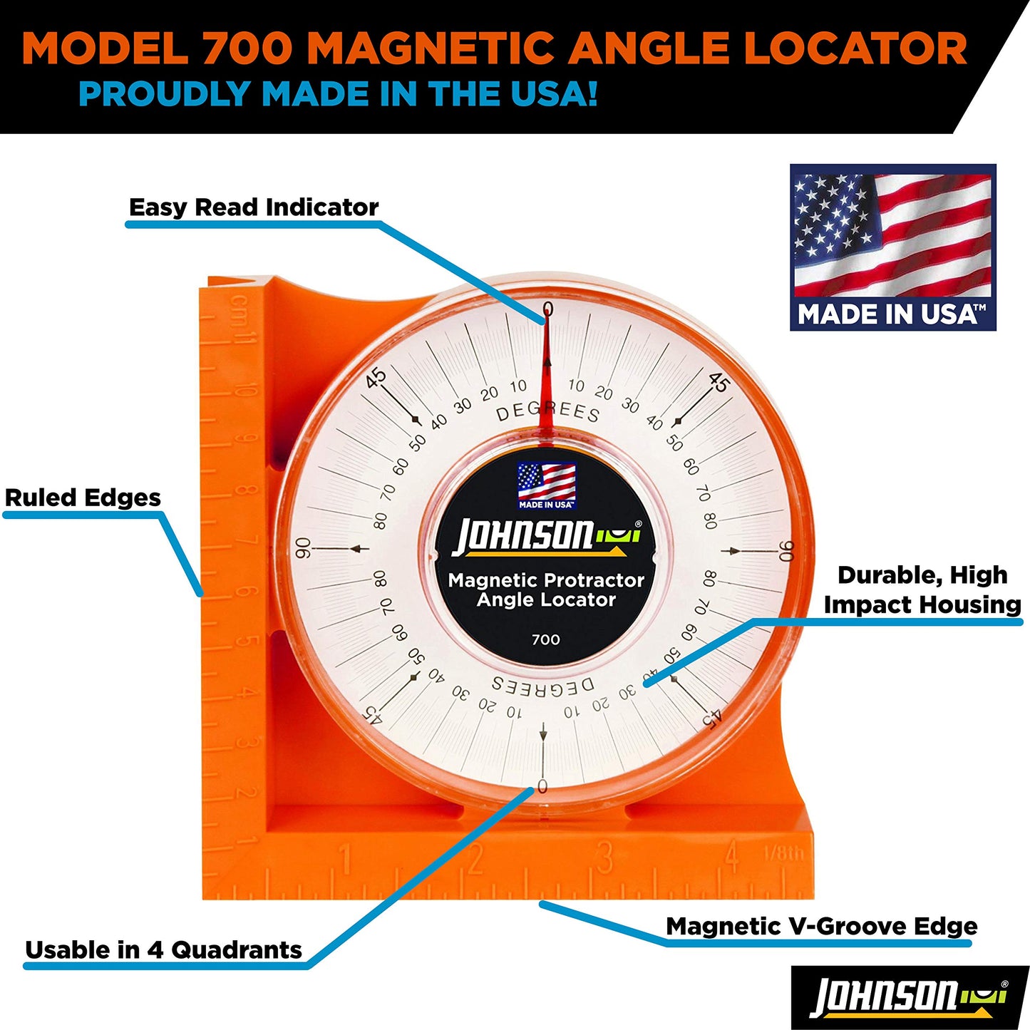 Johnson Level & Tool 700 Magnetic Angle Locator, Orange, 1 Locator