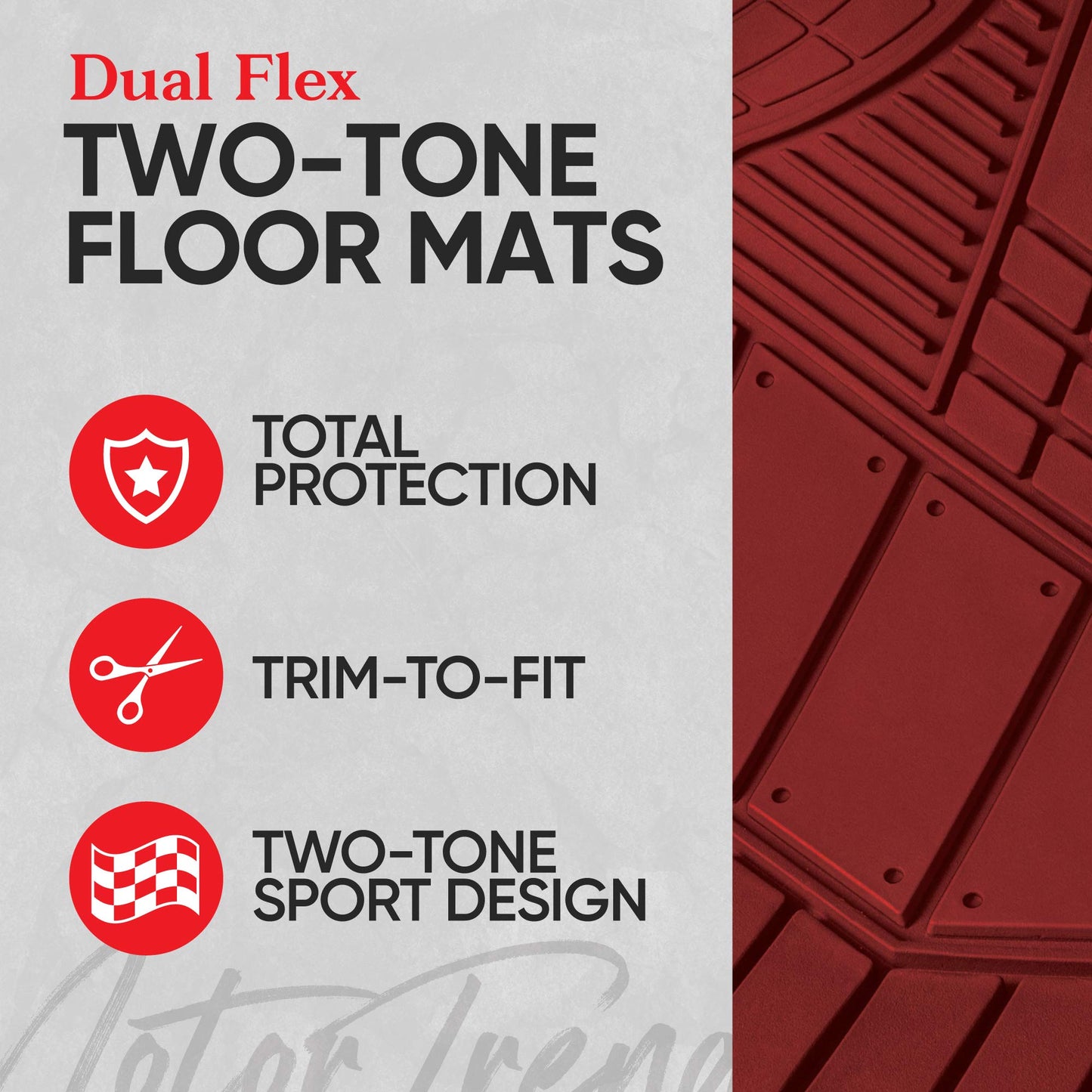 Motor Trend DualFlex Two-Tone Sport Design All-Weather Rubber Floor Mats for Car, Truck, Van & SUV - Waterproof Front & Rear Liners with Drainage Channels, Red