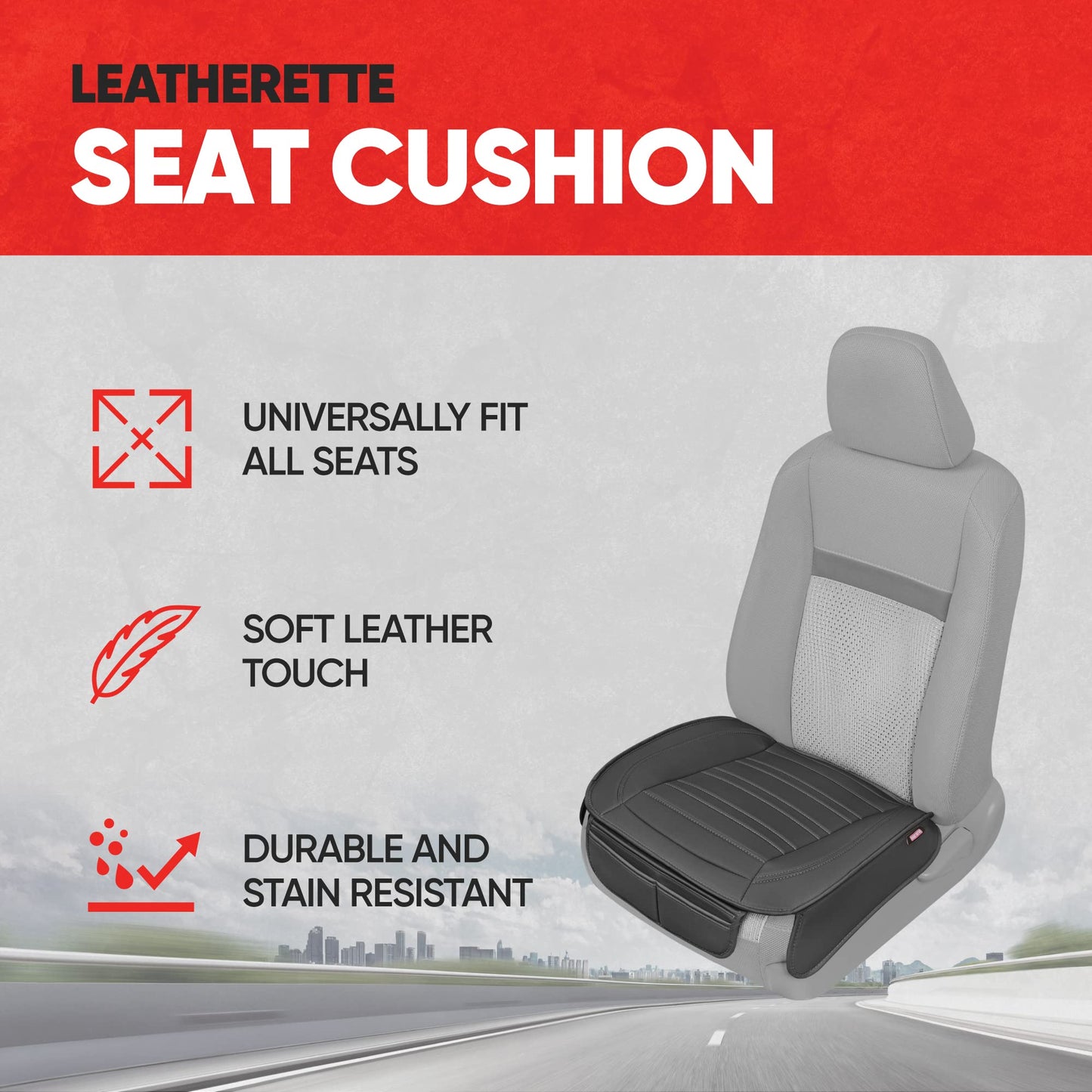 Motor Trend Seat Covers for Cars Trucks SUV, Faux Leather 2-Pack Black Padded with Storage Pockets, Premium Interior Car Seat Cover