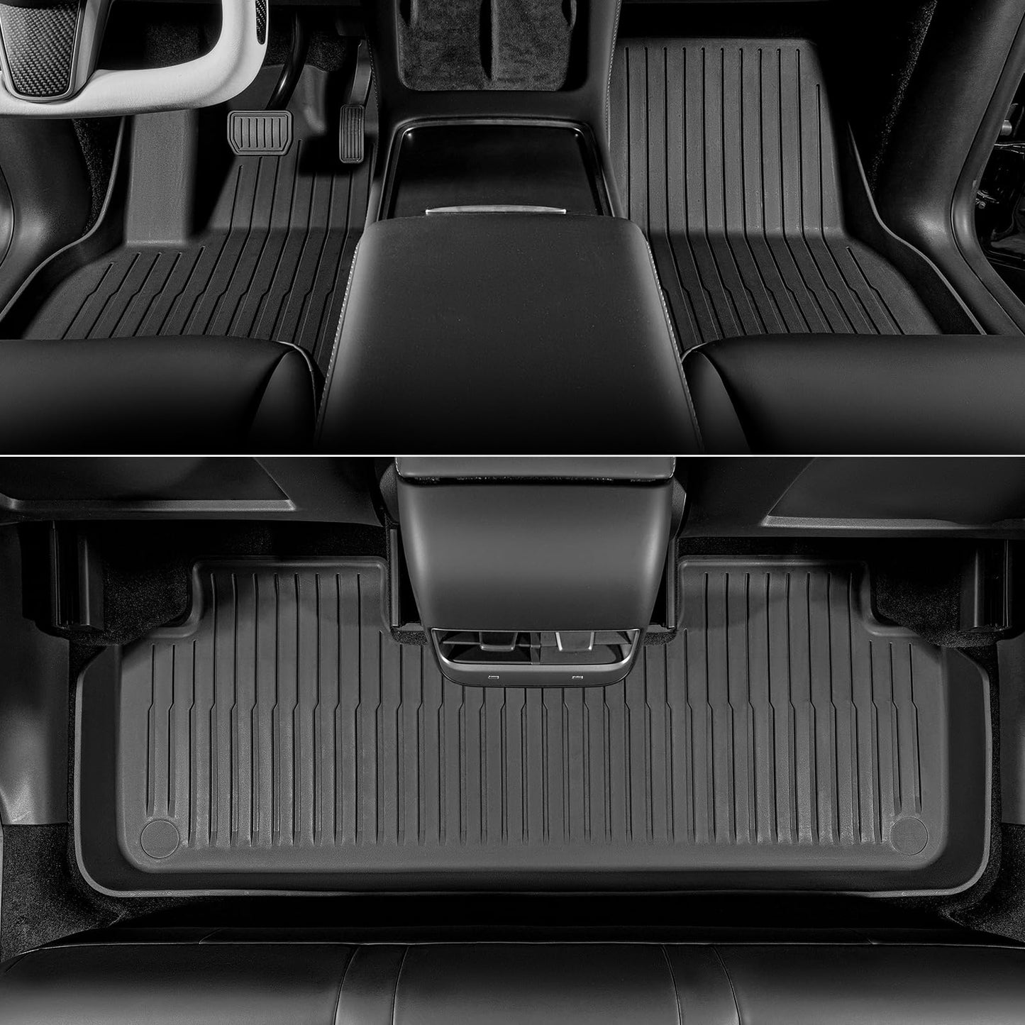 Maysoo Floor Mats For Tesla Model Y 2020-2023 5 Seats For All Weather TPE Cargo Liner Accessories (1st & 2nd Row)