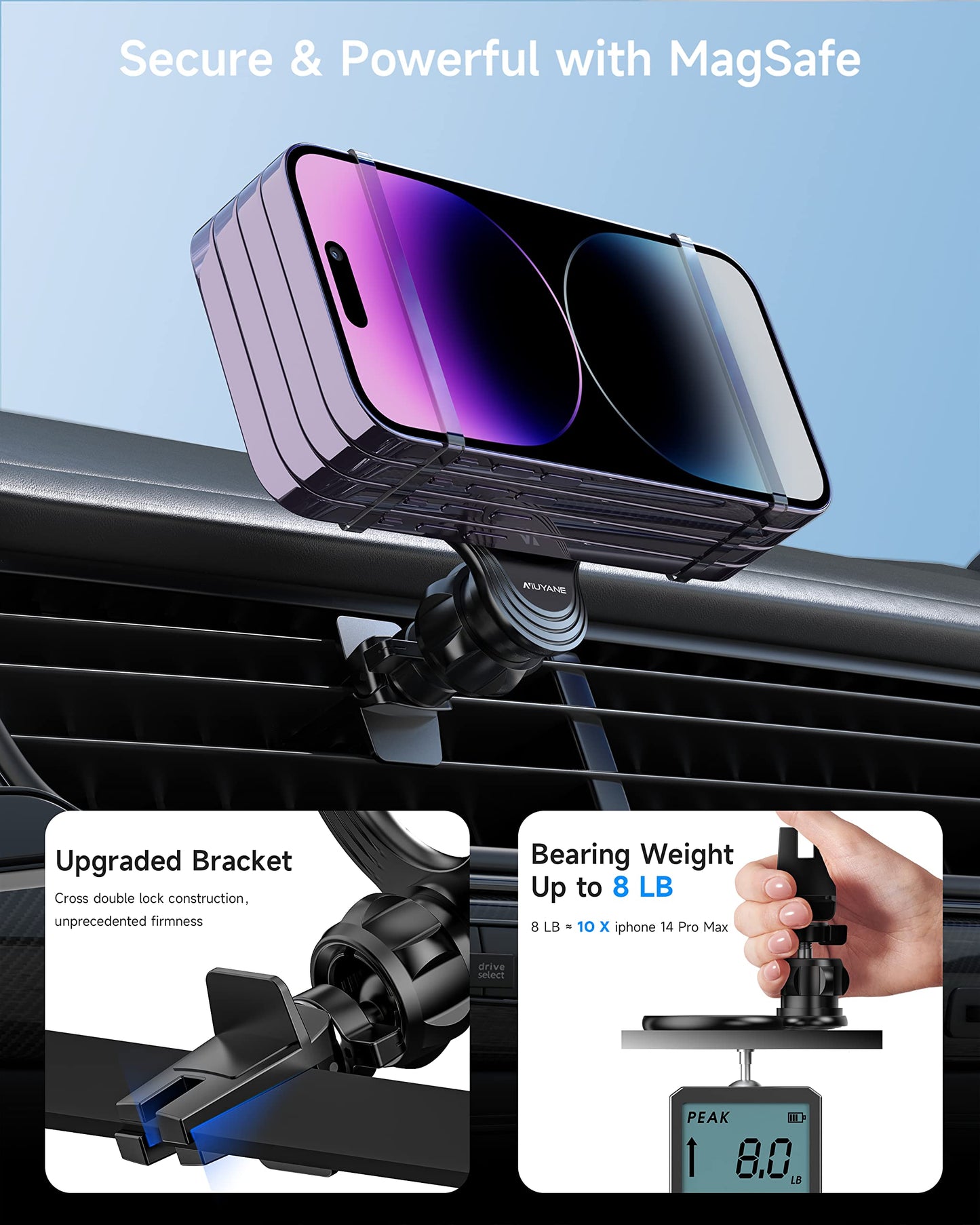 NIUYANE Compatible with Mag-safe Car Mount,Magnetic Car Phone Mount,2 in 1 Super Stable Dash&Air Vent Car Phone Mount,Mag-Safe Accessories for iPhone 15 Pro Plus Max 14 13 12 Mini Mag-Safe Case