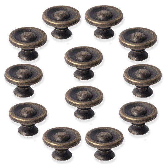 Perphin Bronze Vintage Dresser Knobs 12 Pack Antique Round Cabinet Knobs for Drawers Dressers Round Zinc Alloy Knobs for Kitchen Cupboard Closet Wardrobe with 3 Sized Screws