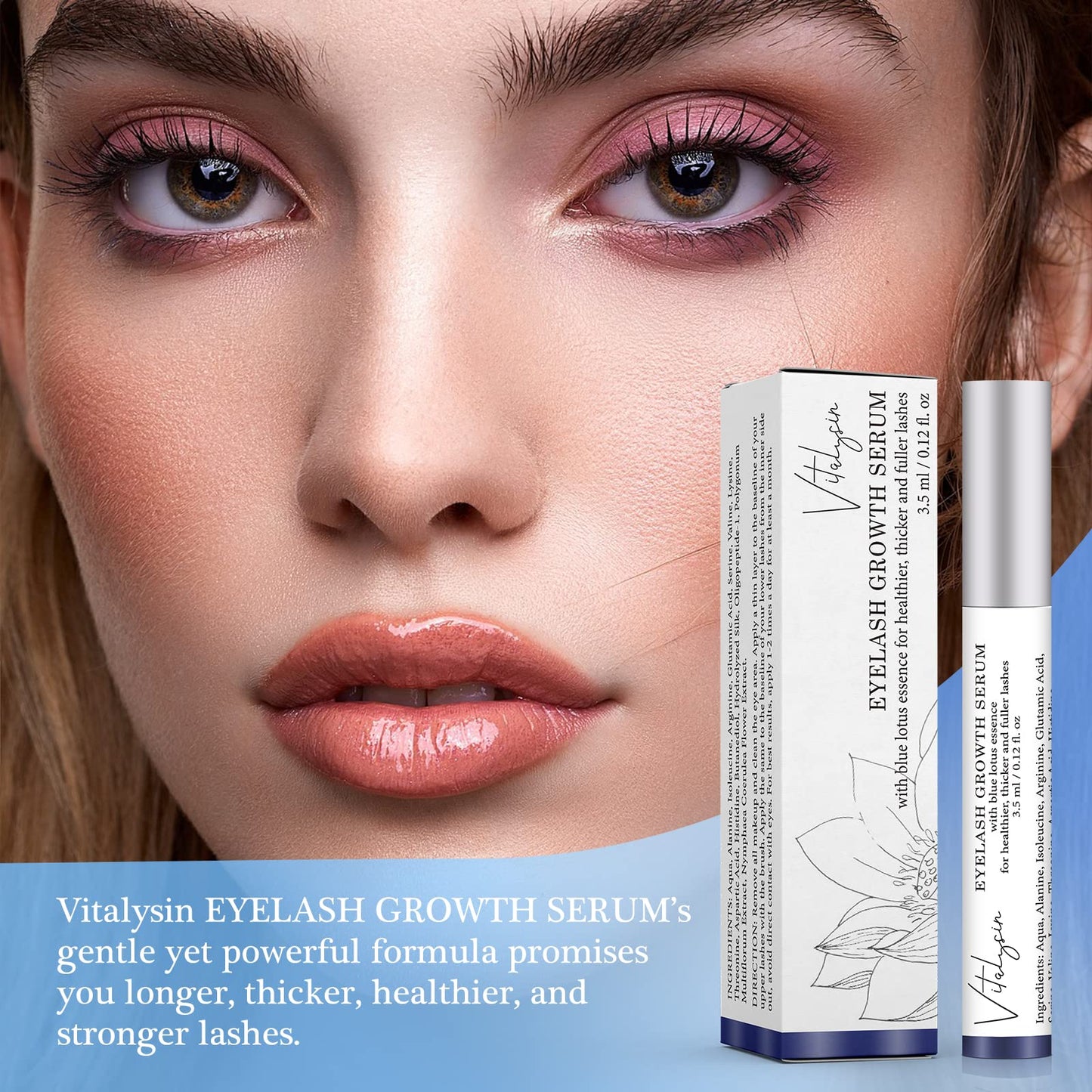 Vitalysin Eyelash Growth Serum - Eyebrow Enhancer - Premium Lash Boost Serum - Natural Ingredients - 0.12OZ/3.5ML (BLUE)