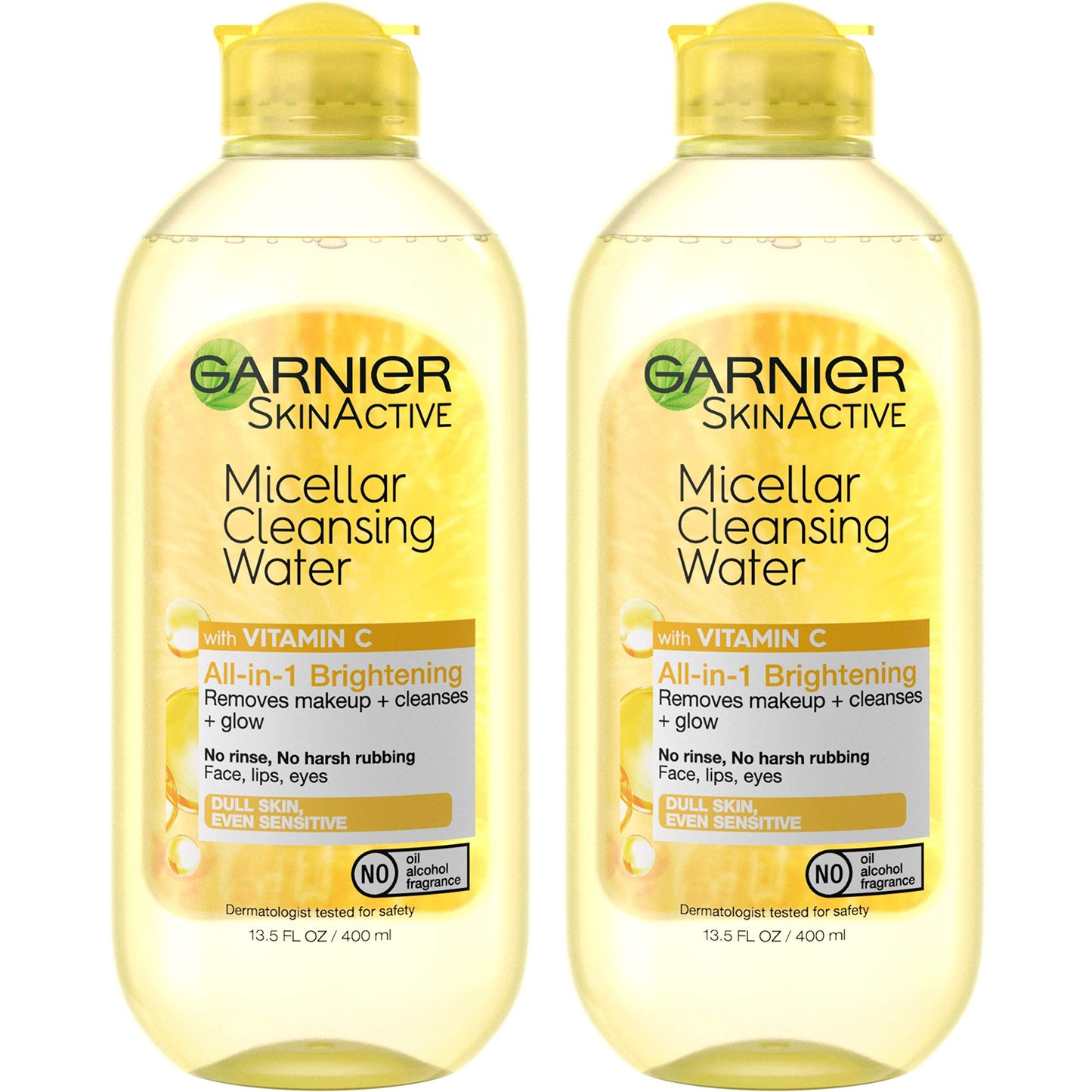 Garnier SkinActive Micellar Water with Vitamin C, Facial Cleanser & Makeup Remover, 13.5 Fl Oz (400mL), 2 Count (Packaging May Vary)