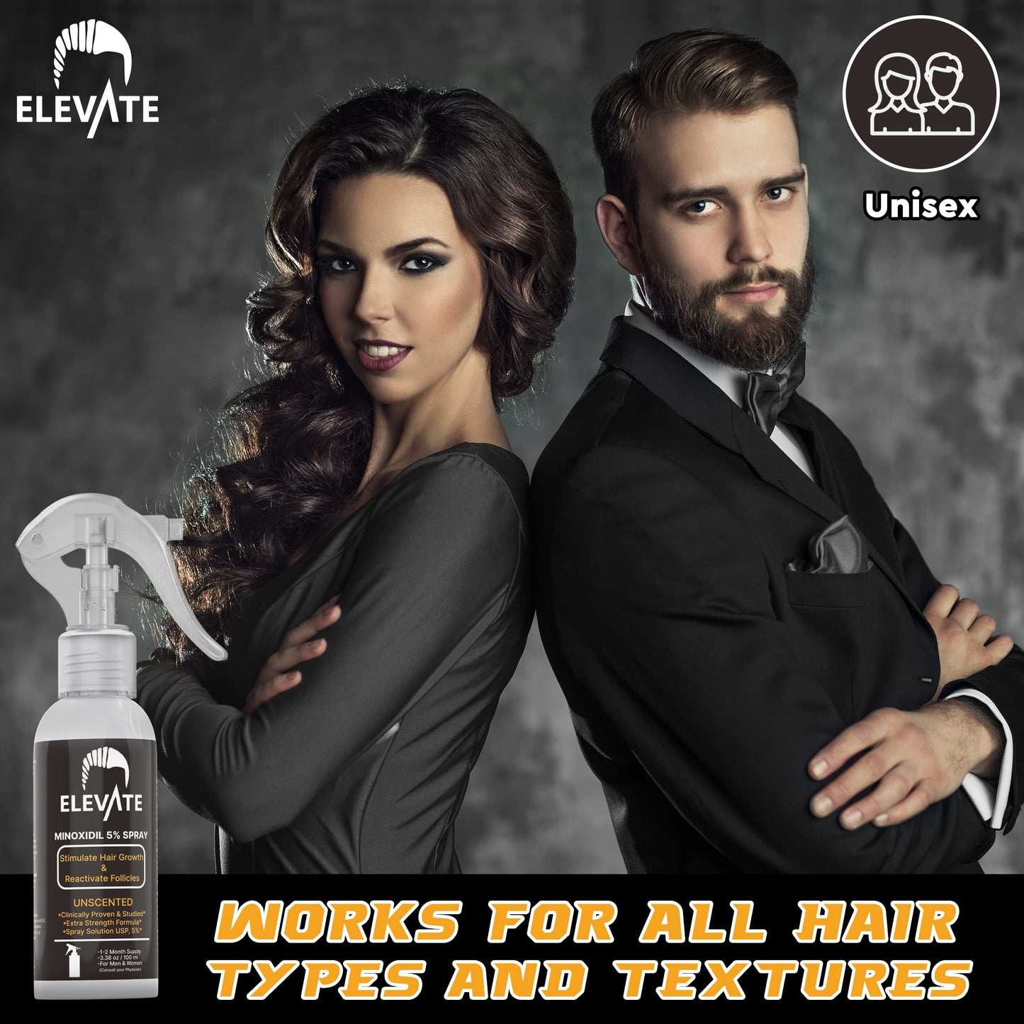 ELEVATE 5% Minoxidil Hair Growth Spray - Extra Strength Professional Treatment for Hair Loss and Regrowth - Stimulate Follicles for Men & Women - 1 to 2 Month Supply 100ml