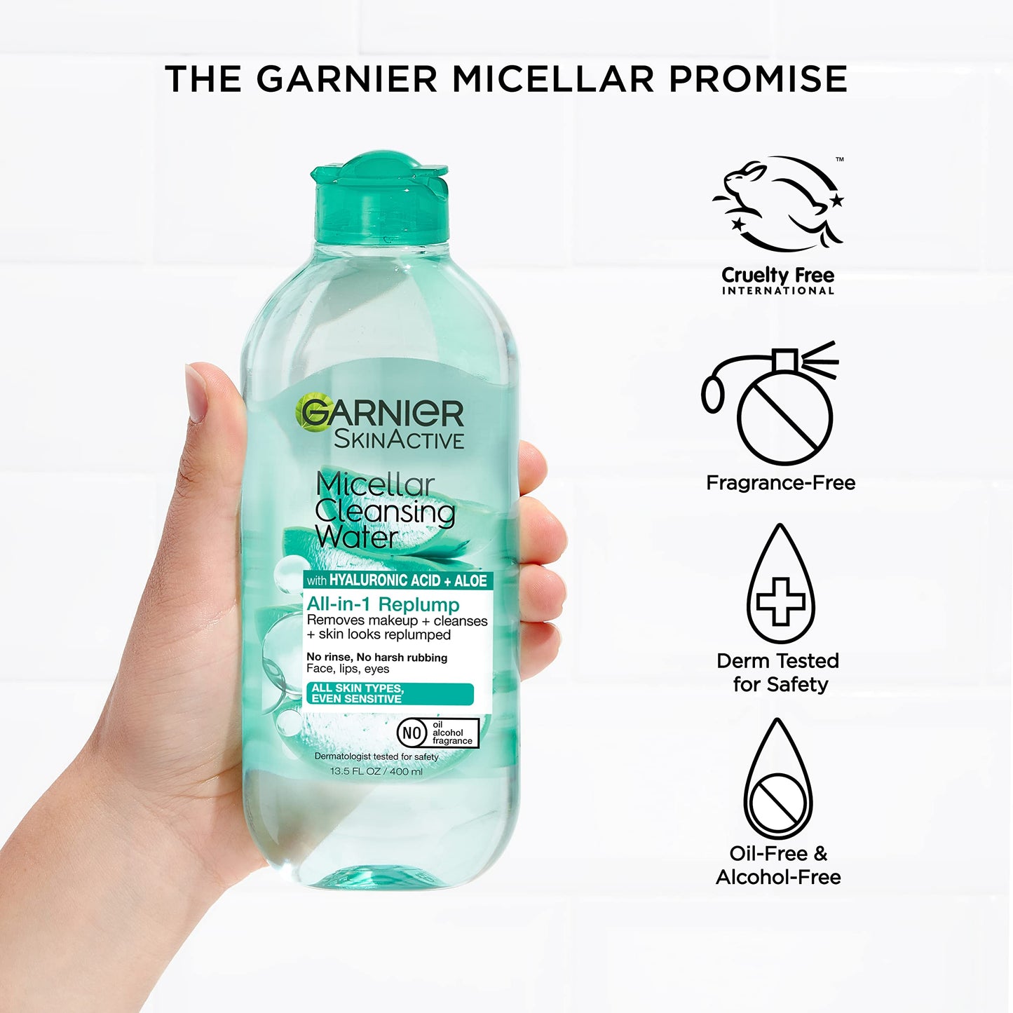 Garnier SkinActive Micellar Water with Hyaluronic Acid, Facial Cleanser & Makeup Remover, 13.5 Fl Oz (400mL), 2 Count (Packaging May Vary)