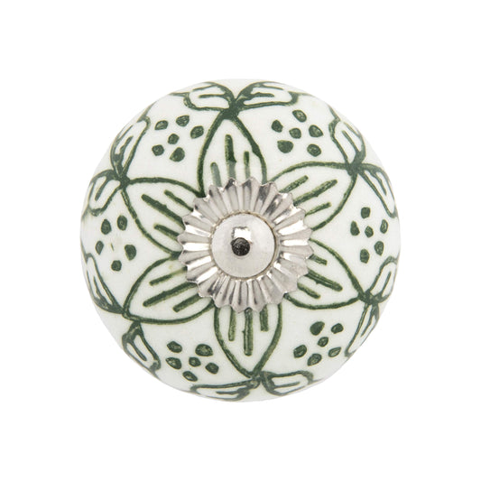 Ceramic Knobs Set of 12 - “Chambal Gardens” Furniture Knobs w/ Reversible Metal Knob Backplate - Handmade Cabinet Handles for Kitchen or Wardrobe - Decorative Knobs for Cabinets and Drawers