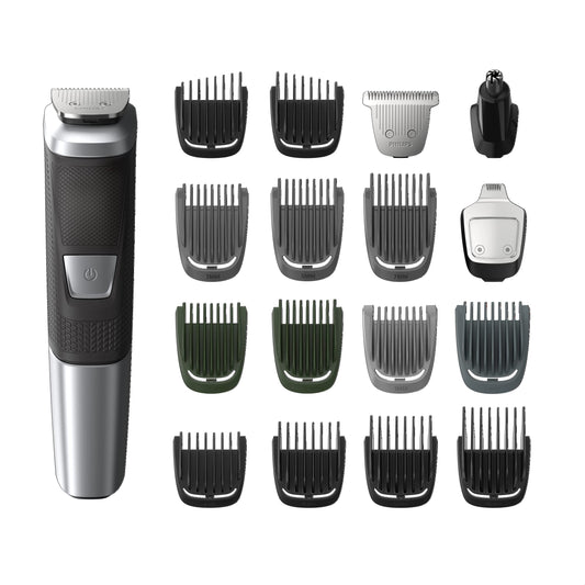 Philips Norelco Multigroomer All-in-One Trimmer Series 5000, 18 Piece Mens Grooming Kit, for Beard Face, Hair, Body Hair Trimmer for Men, No Blade Oil Needed, MG5750/49