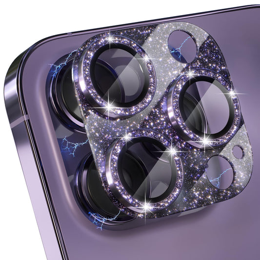 Choiche for iPhone 14 Pro/iPhone 14 Pro Max Camera Lens Protector, Bling Camera Cover with 9H Tempered Glass Lens Screen Protector Metal Ring Decoration Accessories (Glitter-Purple)