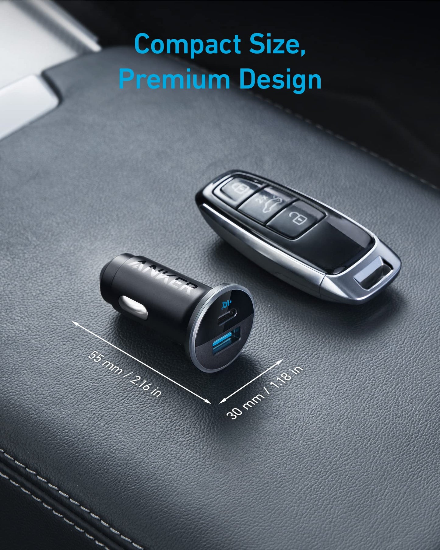 USB C Car Charger Adapter, Anker 52.5W Cigarette Lighter USB Charger, 323 Anker Car Charger with 30W PowerIQ 3.0 Fast Charging for iPhone 15/15 Plus/15 Pro/15 Pro Max, Galaxy S23/22, Pixel