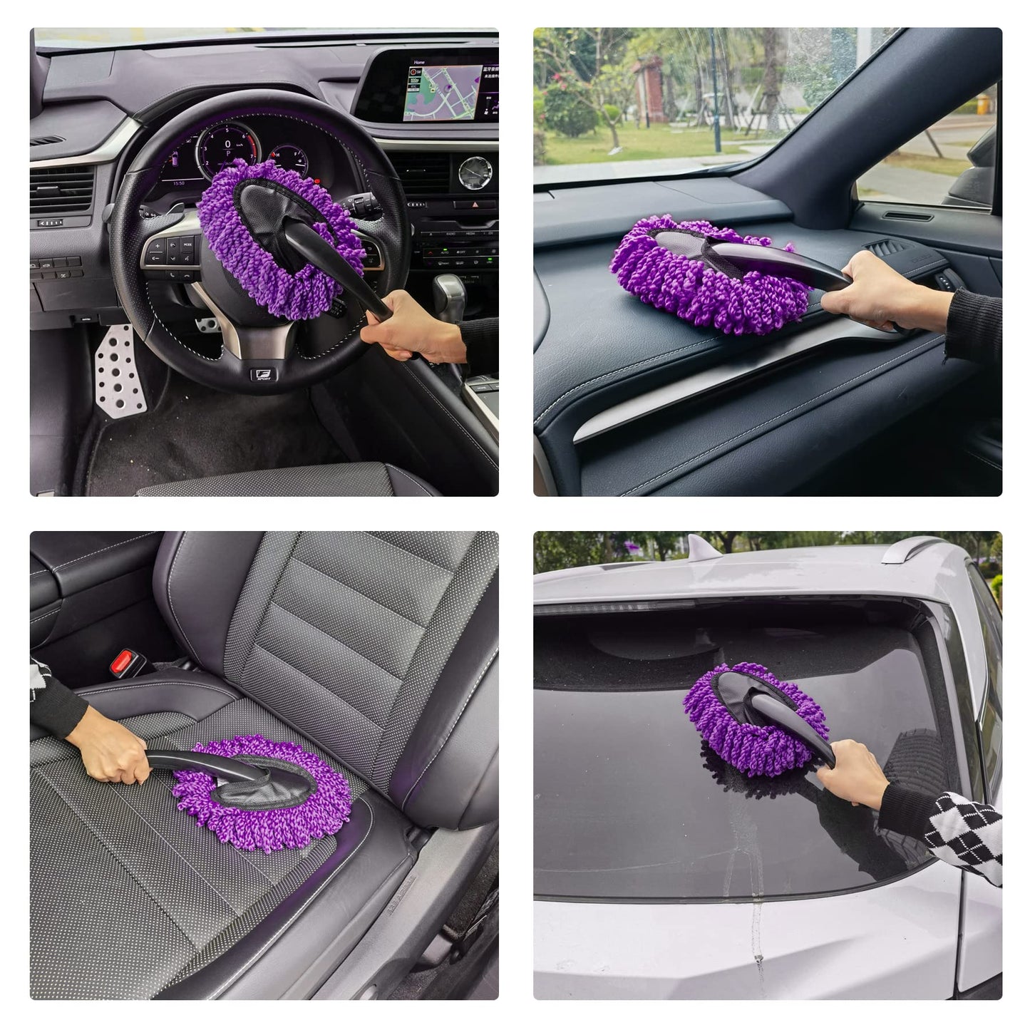 Amiss 2 Pack Mini Microfiber Car Dash Duster Brush, Multi-Functional Car Cleaning Brush, Car Interior Exterior Accessories, Cleaning and Washing Tool for Car - Purple